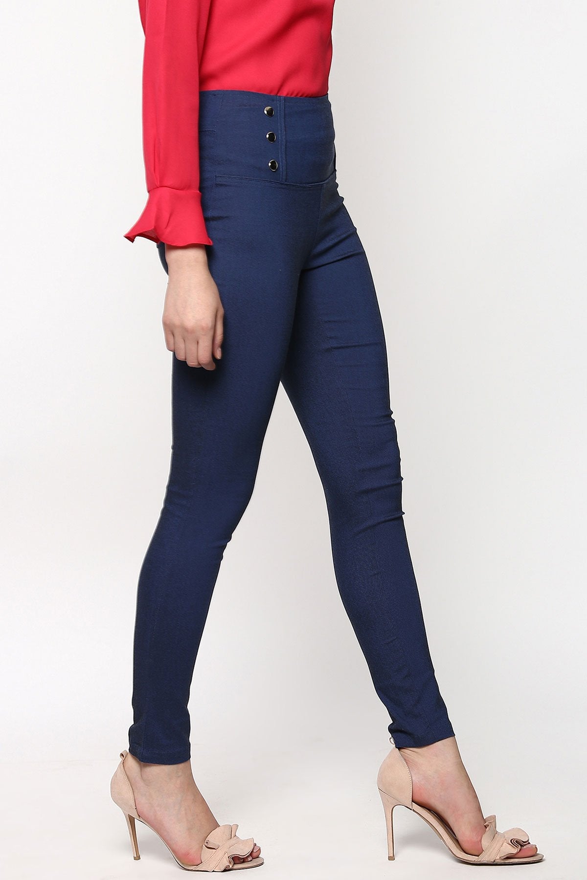 Women's High Waisted Blue Jeggings - SASSAFRAS