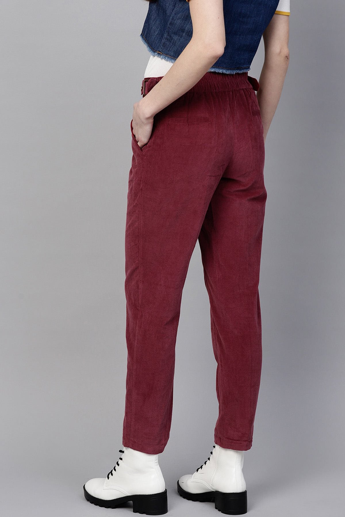 Women's Maroon Corduroy Slim Pants - SASSAFRAS