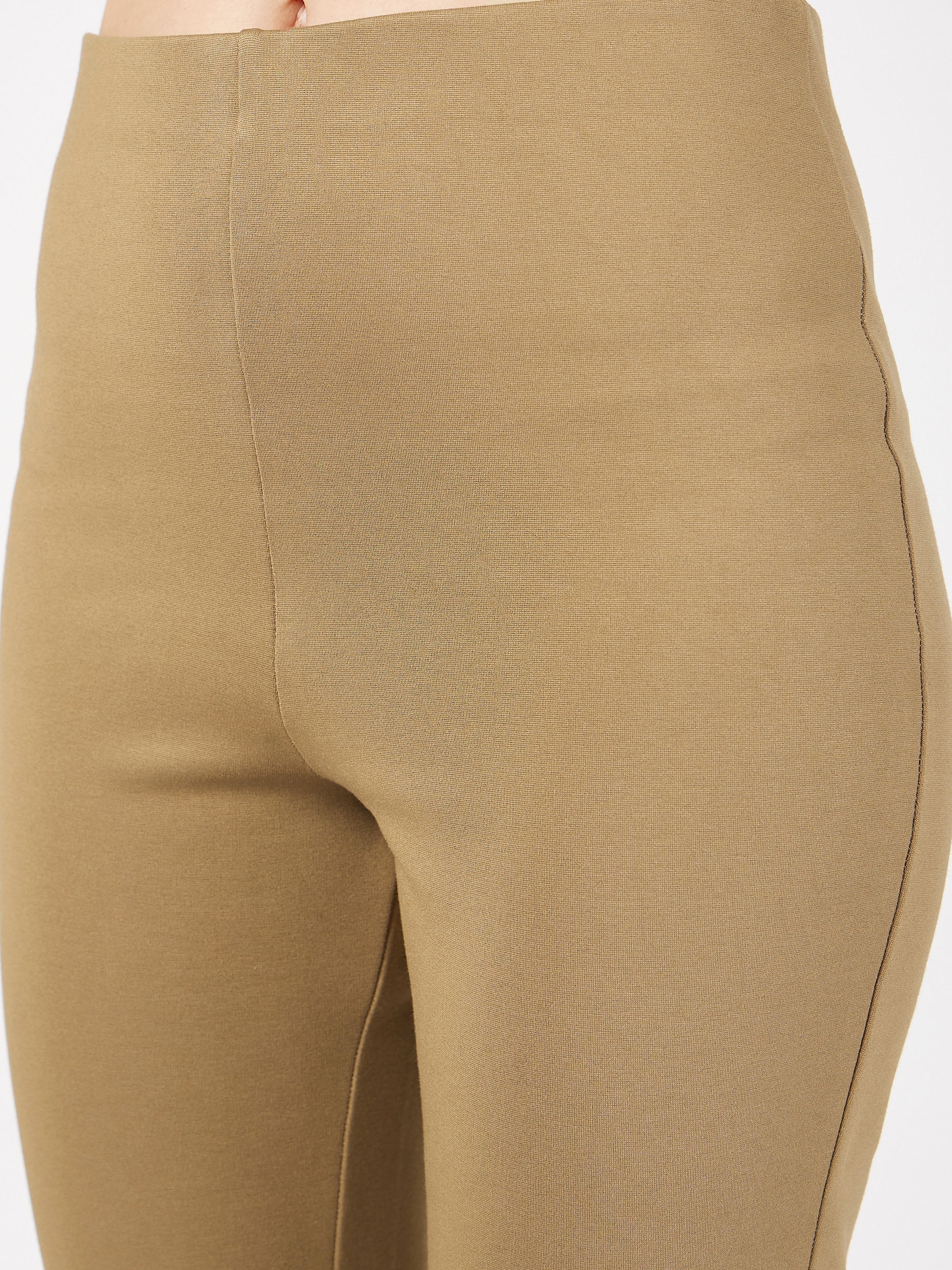 Women's Beige Bell Bottom 4-Way Stretch Pants - Lyush