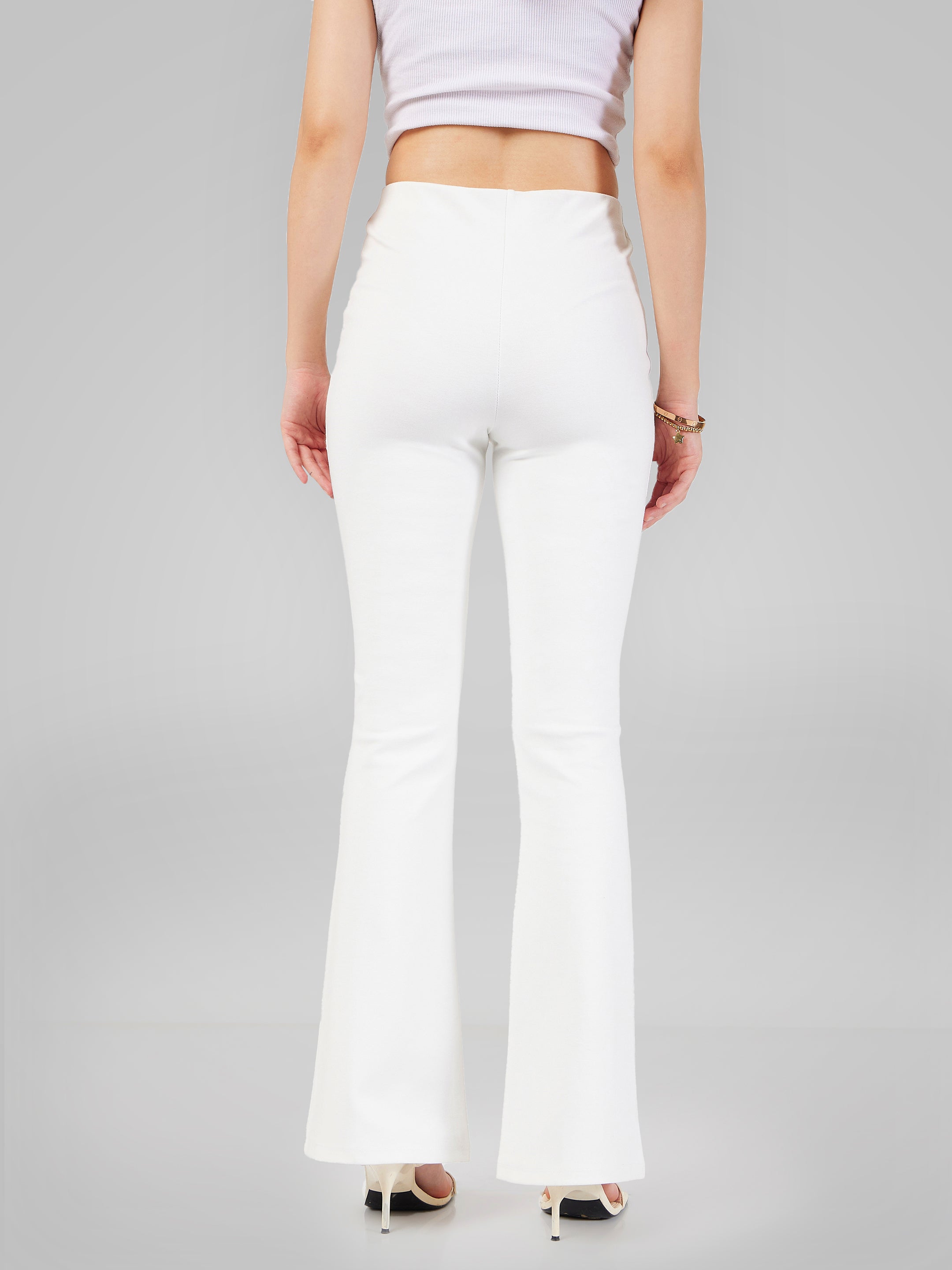Women's White Bell Bottom 4-Way Stretch Pants - Lyush
