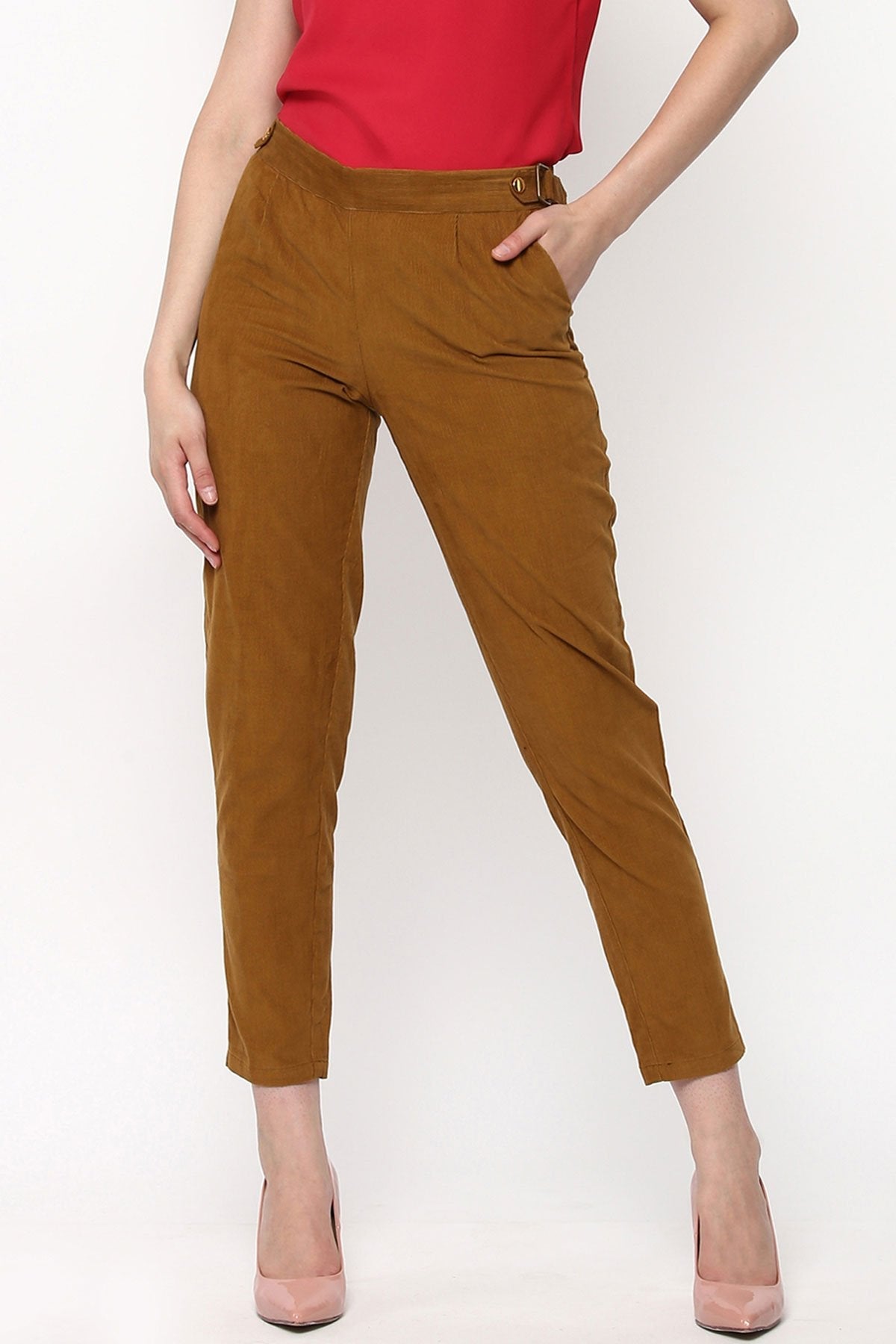 Women's Brown Corduroy Slim Pants - SASSAFRAS