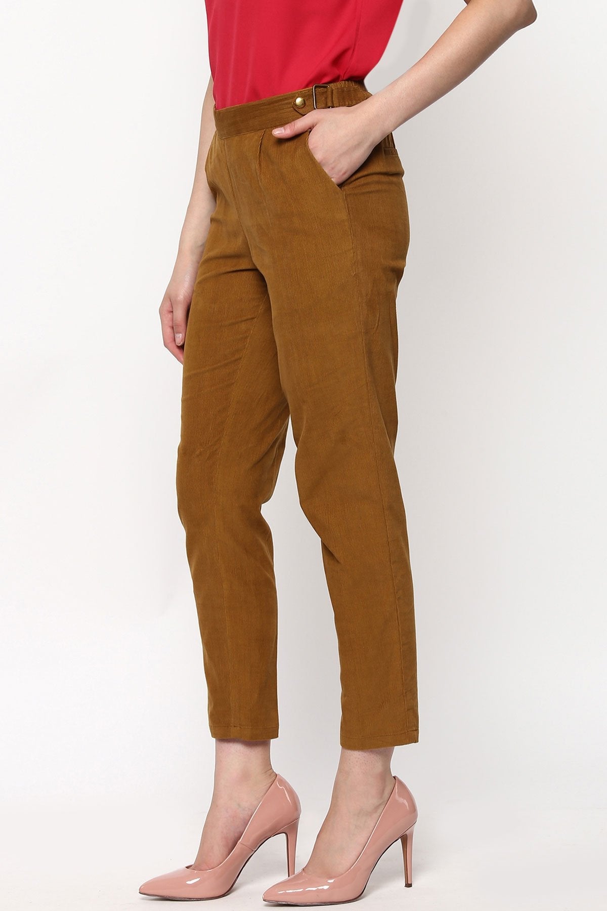 Women's Brown Corduroy Slim Pants - SASSAFRAS