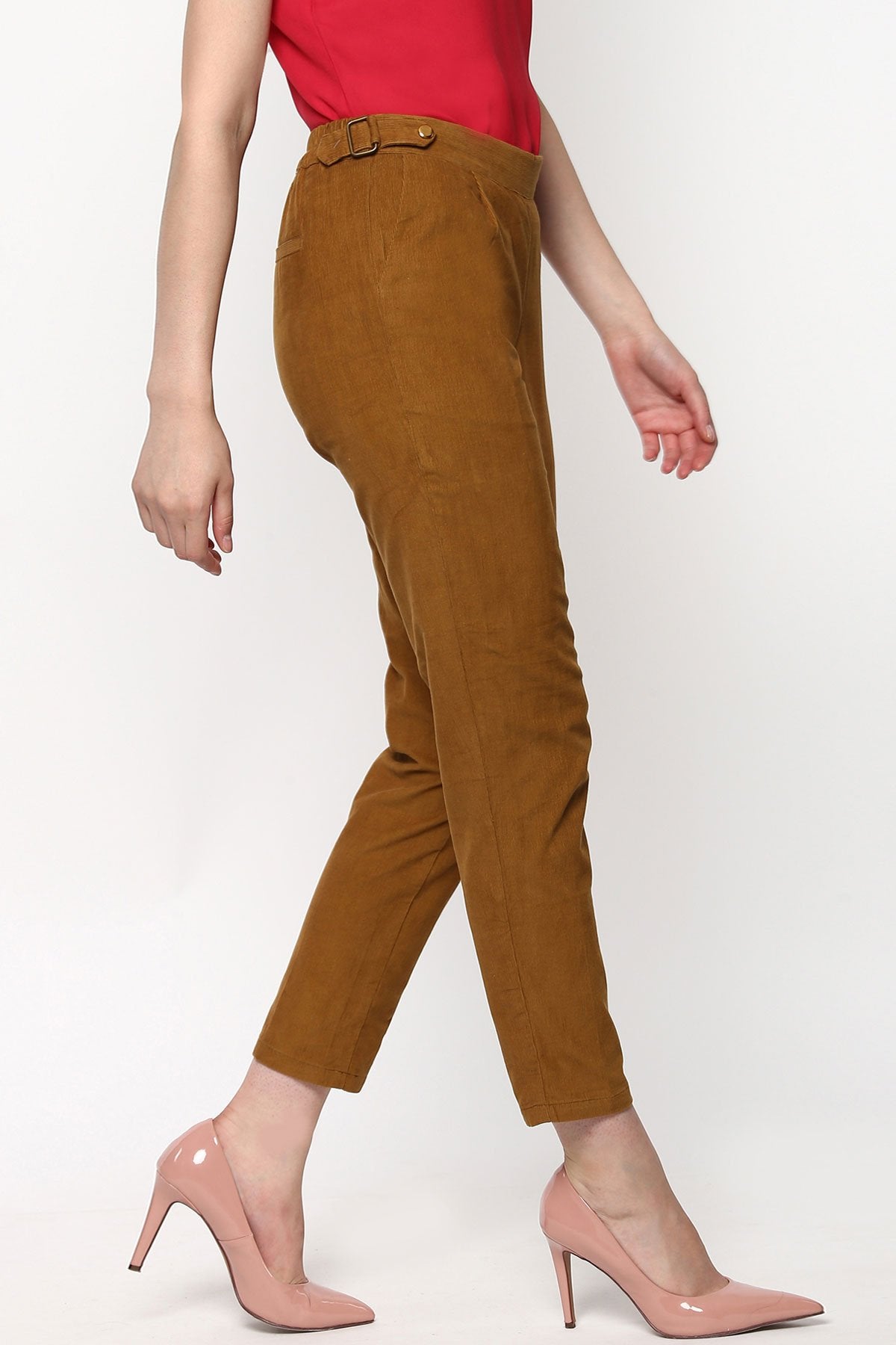 Women's Brown Corduroy Slim Pants - SASSAFRAS