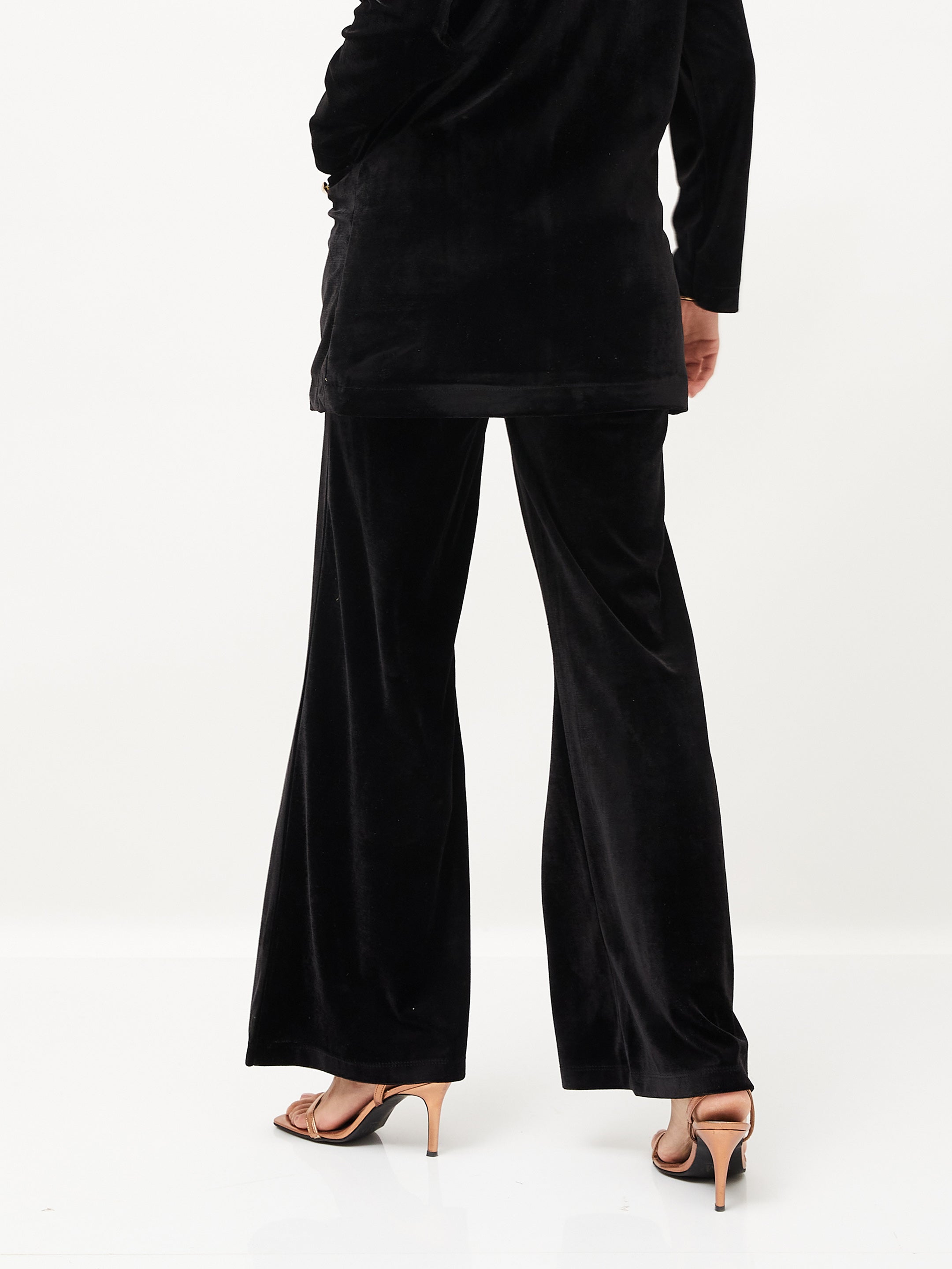 Women's Black Velvet Bell Bottom Pants - Lyush