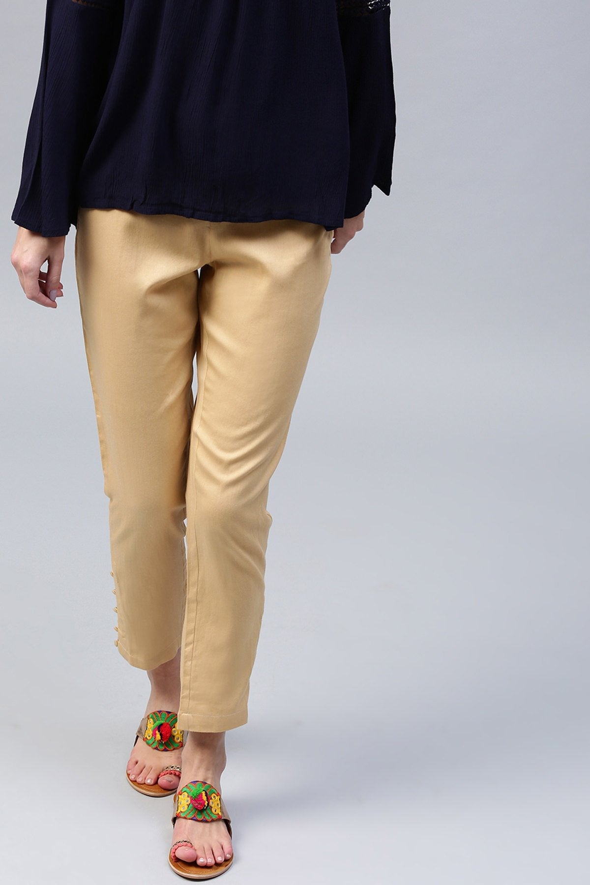 Women's Beige Pencil Pants - SASSAFRAS