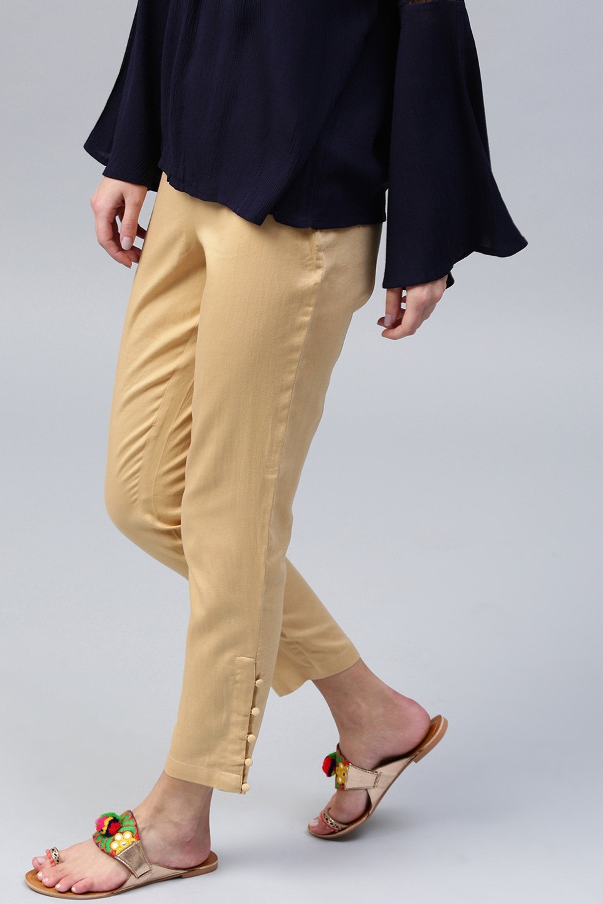 Women's Beige Pencil Pants - SASSAFRAS