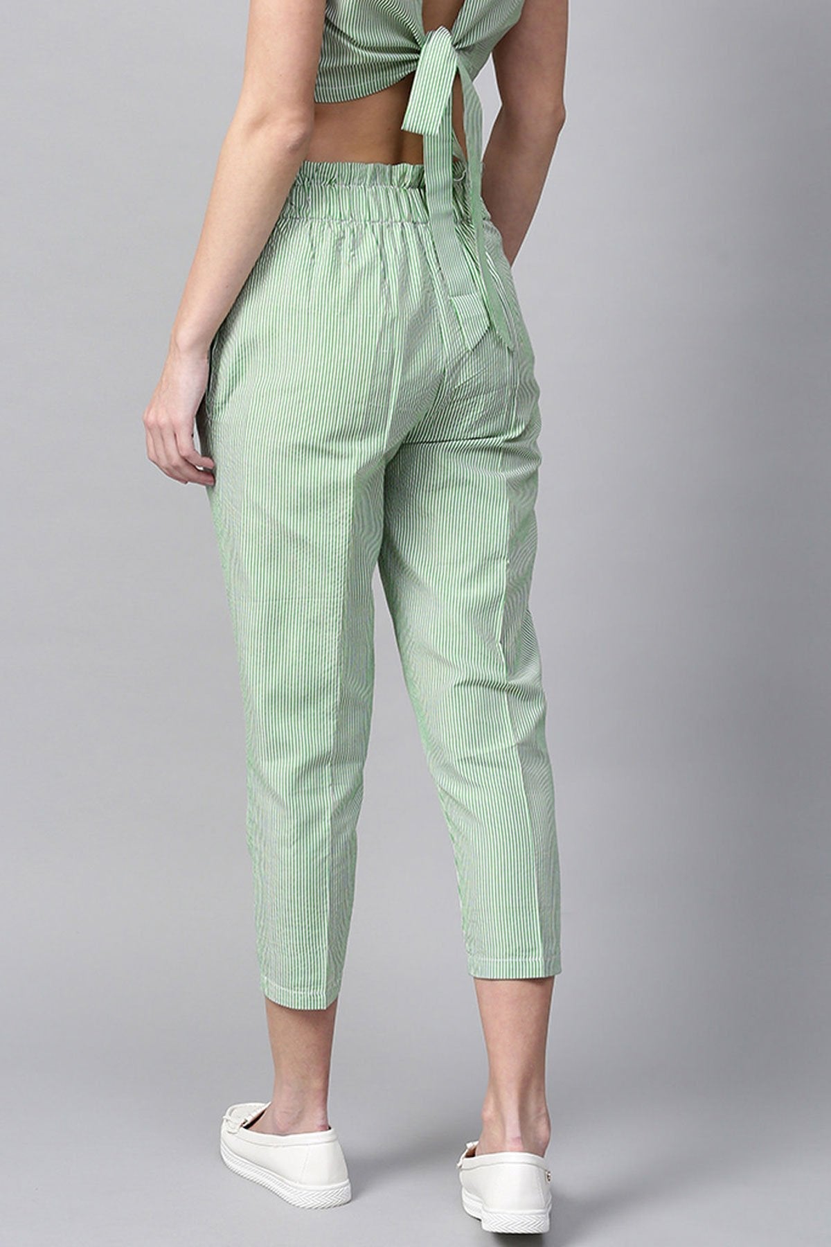 Women's Green Stripes Tapered Pants - SASSAFRAS