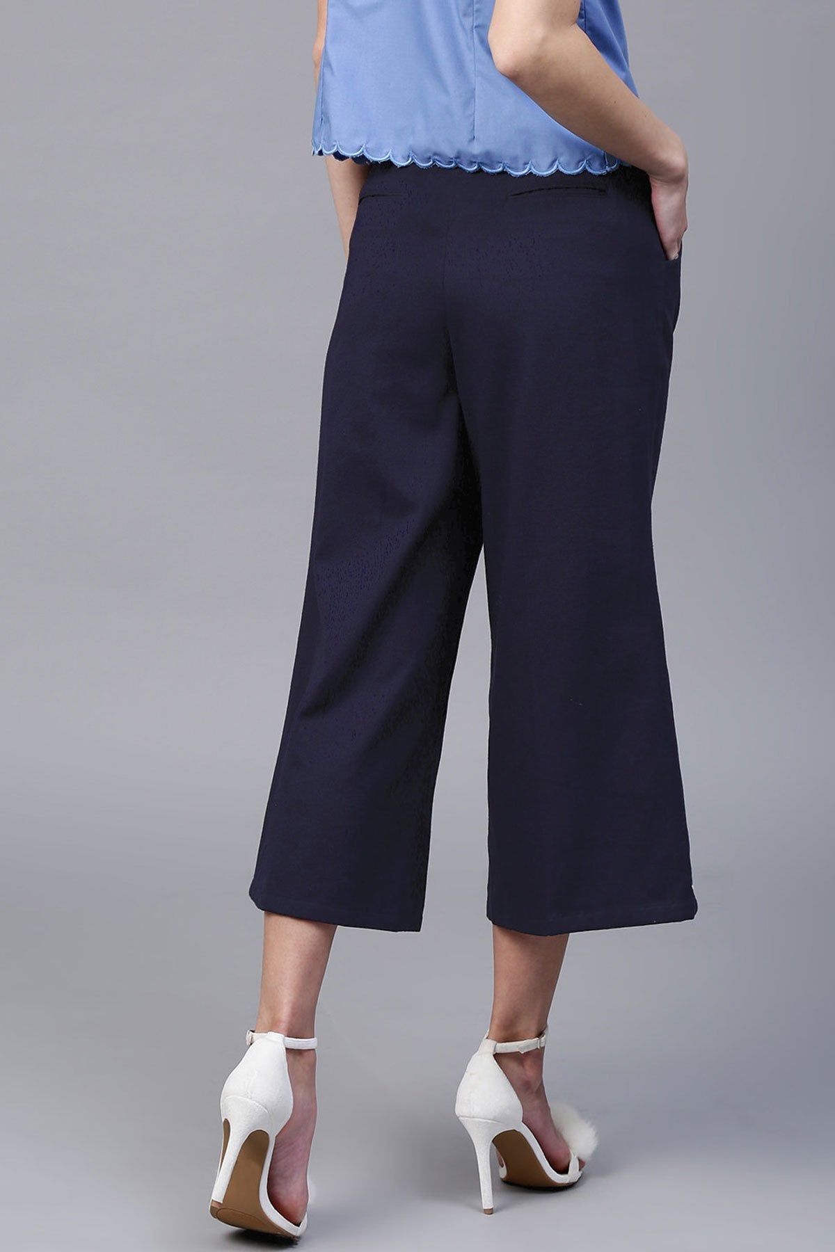 Women's Navy Wide Leg Pearl Culottes - SASSAFRAS