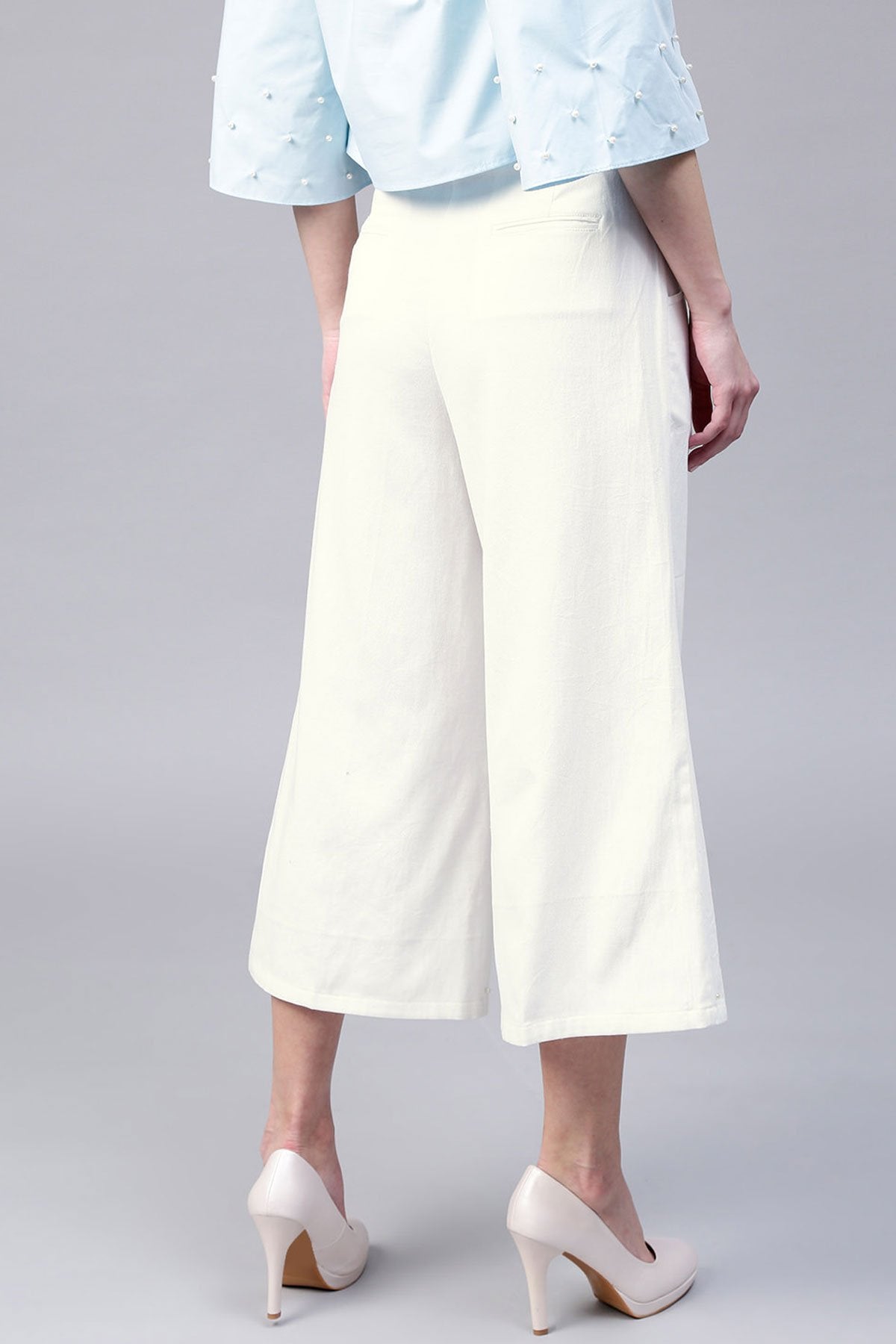 Women's Ivory Wide Leg Pearl Culottes - SASSAFRAS