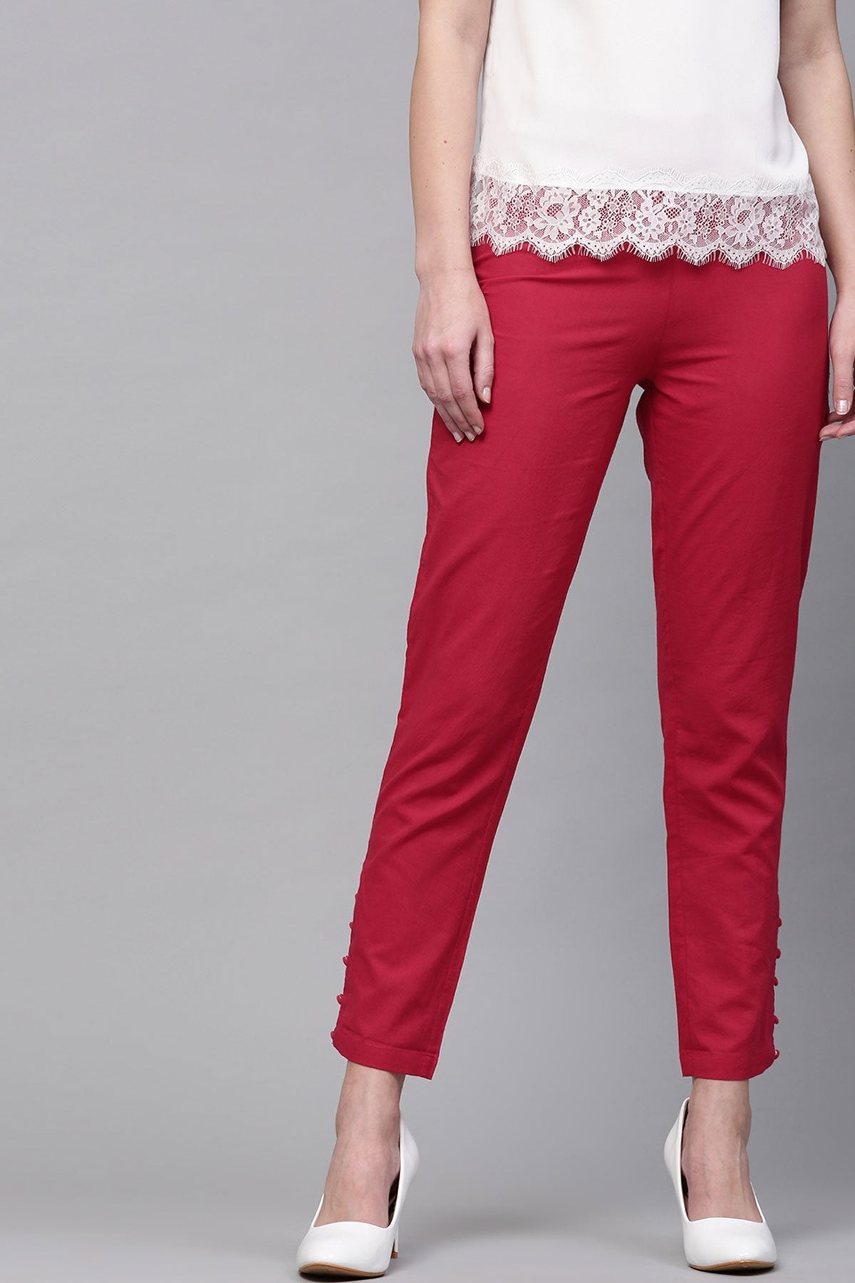 Women's Maroon Pencil Pants - SASSAFRAS