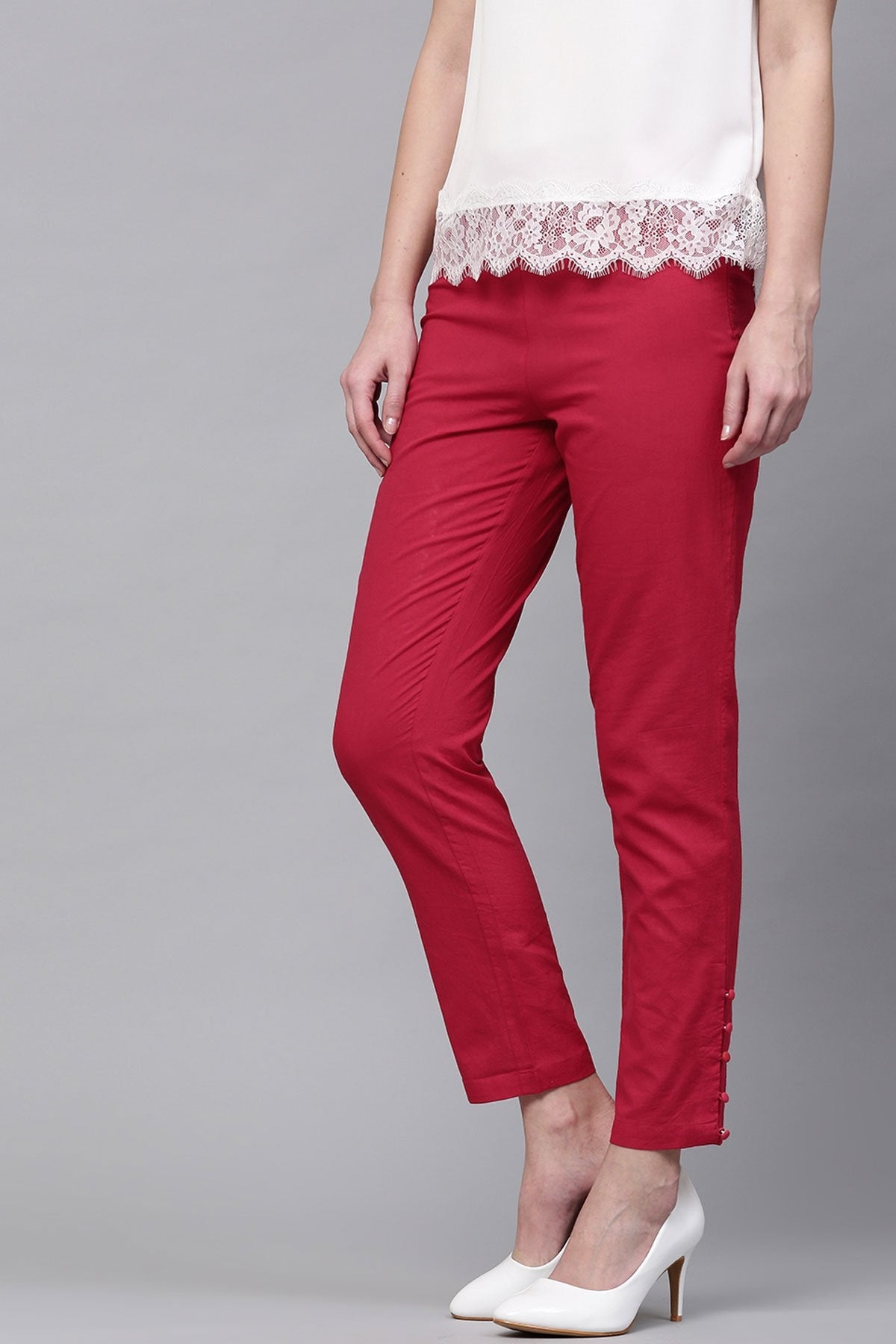 Women's Maroon Pencil Pants - SASSAFRAS