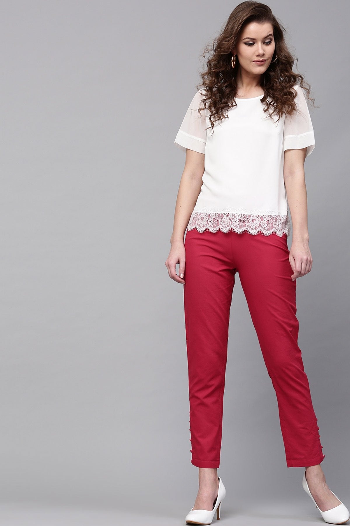 Women's Maroon Pencil Pants - SASSAFRAS