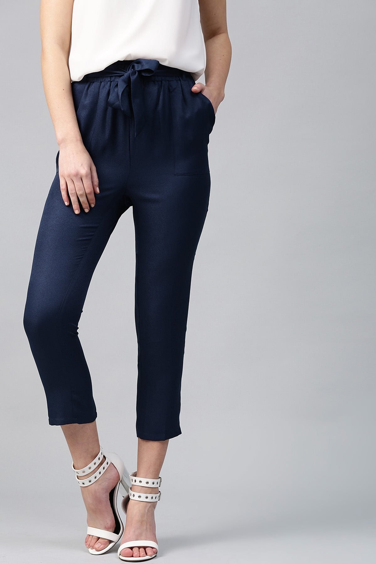 Women's Navy Tapered Peg Pants - SASSAFRAS