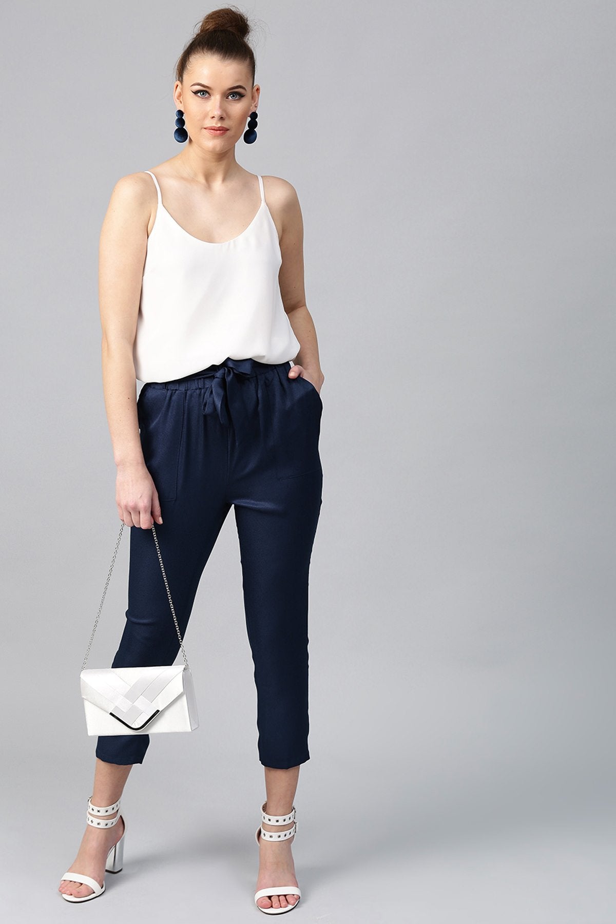 Women's Navy Tapered Peg Pants - SASSAFRAS