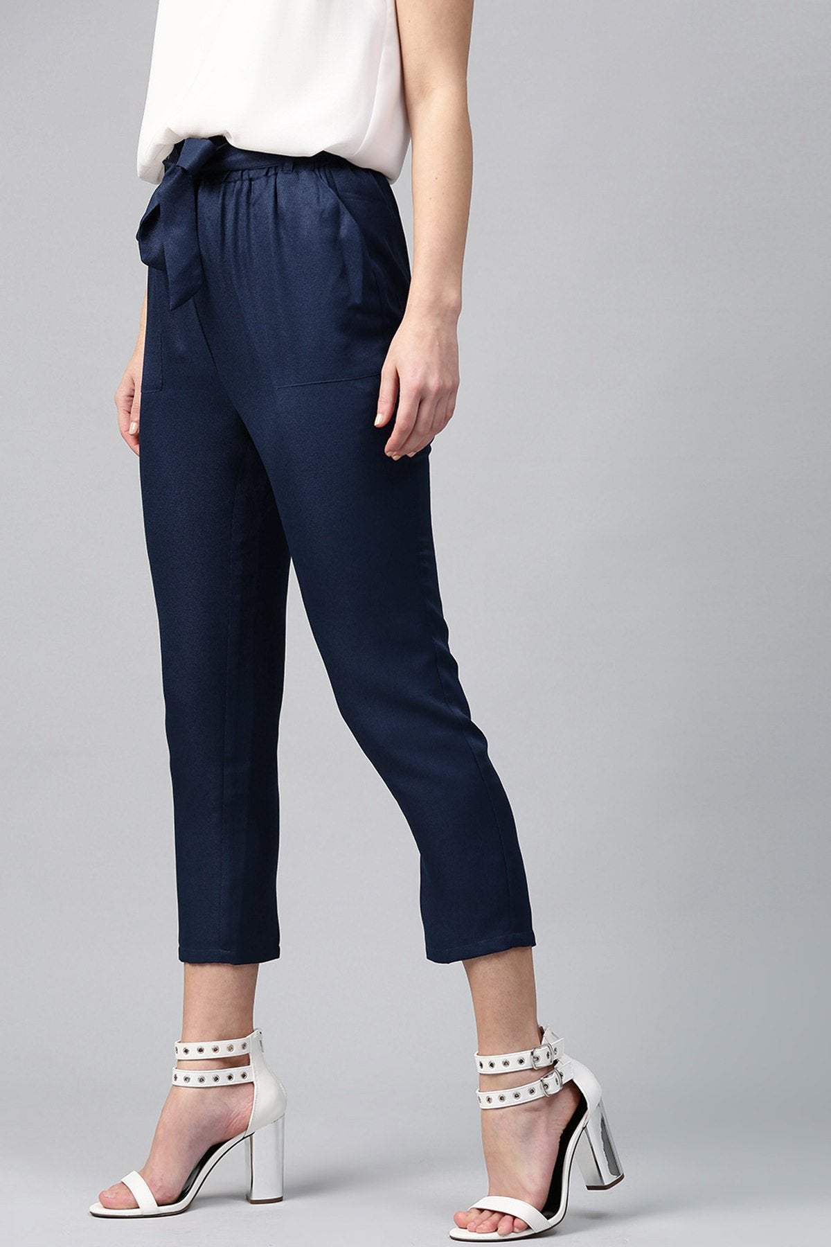 Women's Navy Tapered Peg Pants - SASSAFRAS