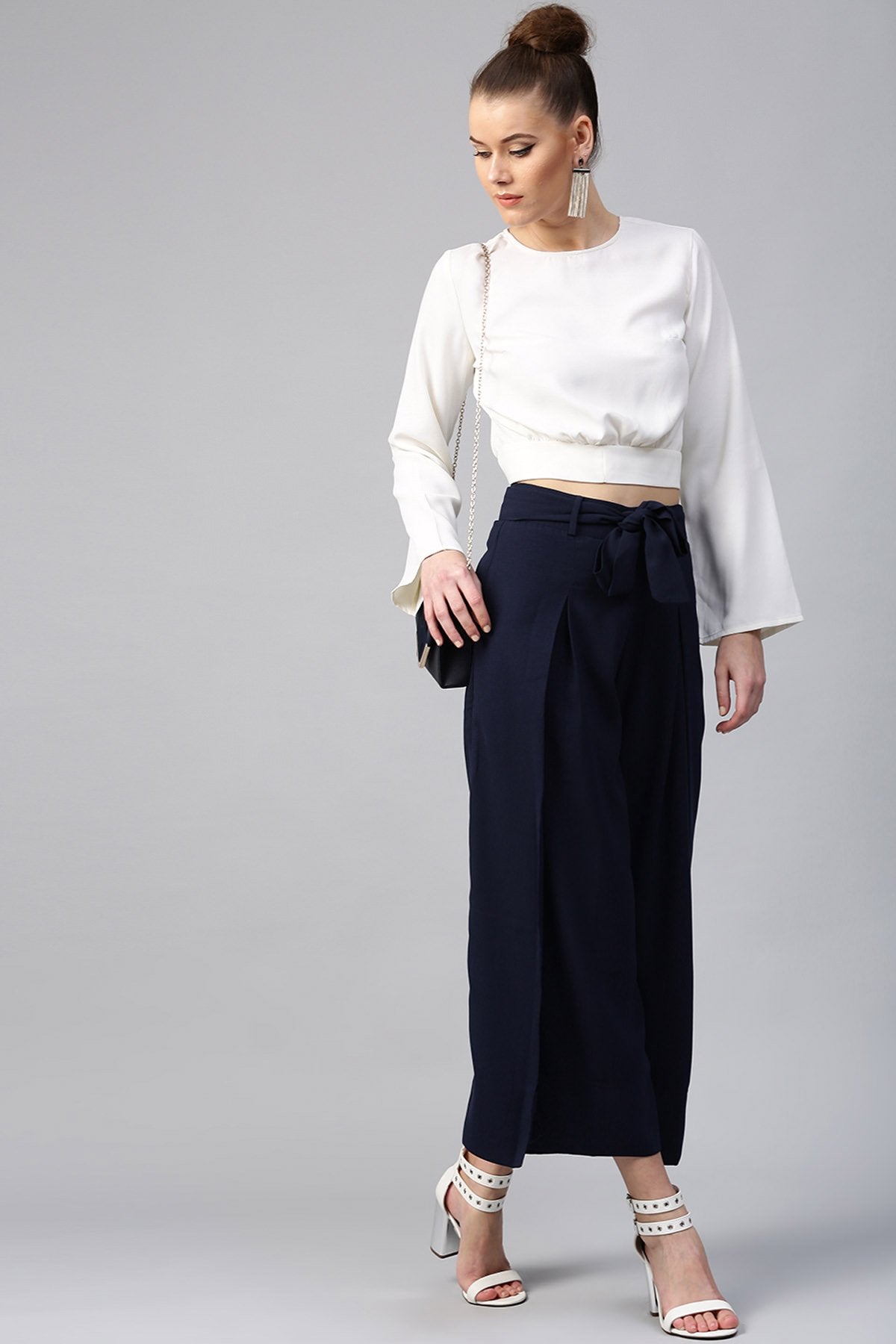 Women's Navy Wrap Pants - SASSAFRAS