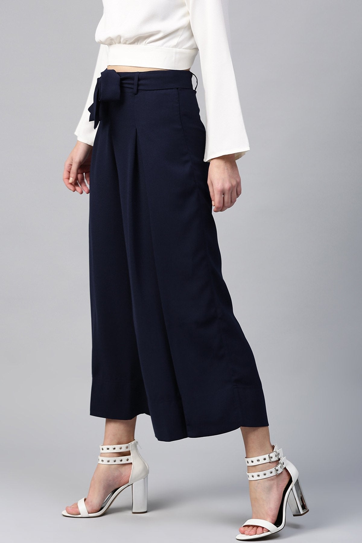 Women's Navy Wrap Pants - SASSAFRAS