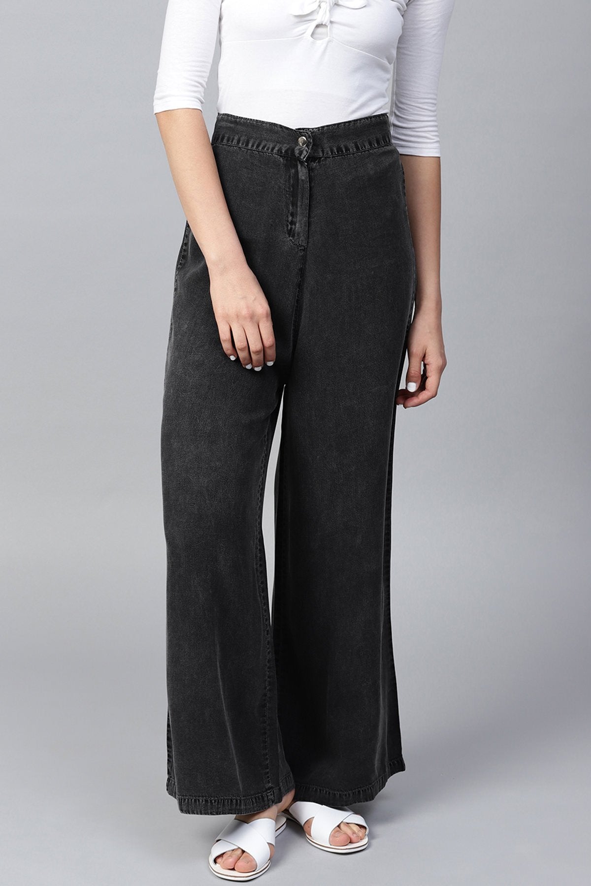 Women's Grey Denim Pants - SASSAFRAS