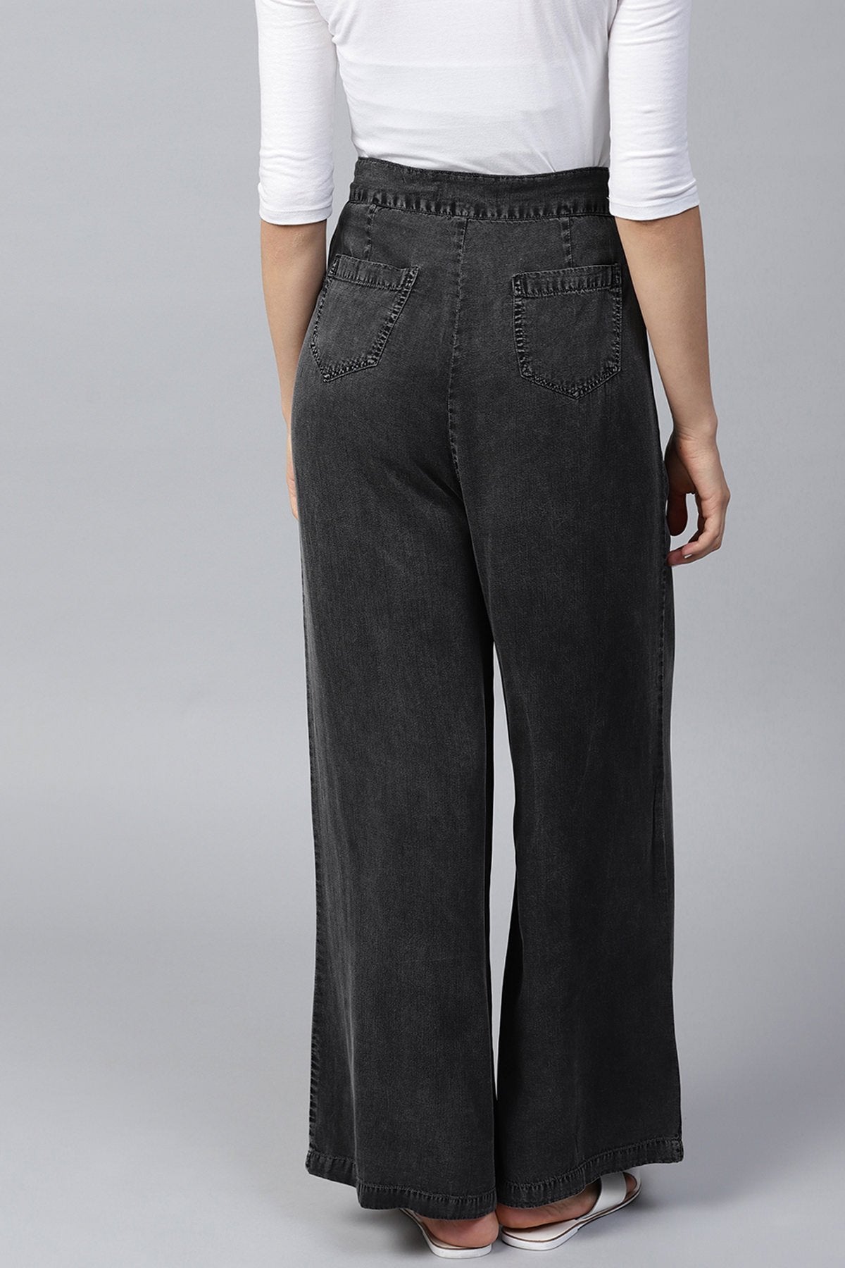 Women's Grey Denim Pants - SASSAFRAS