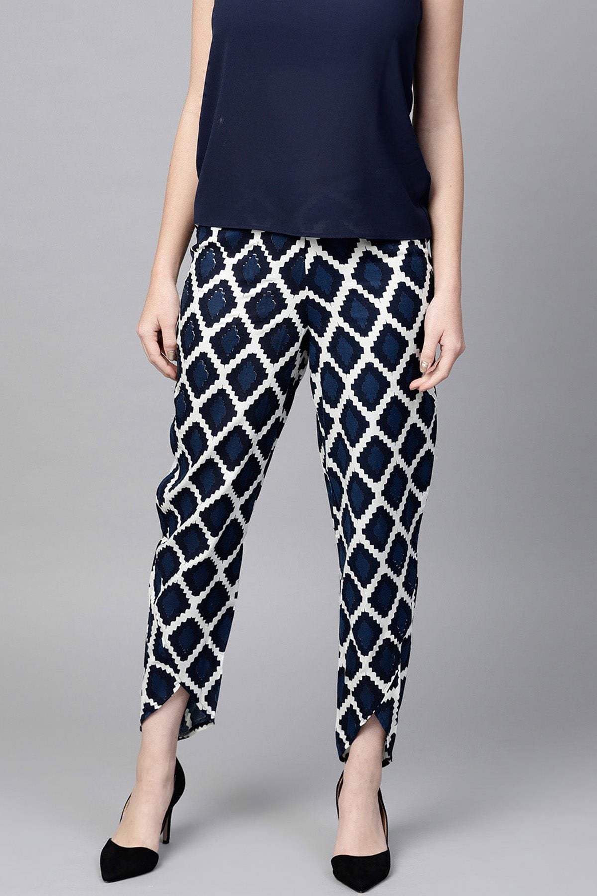 Women's Navy Geo Print Dhoti Pants - SASSAFRAS