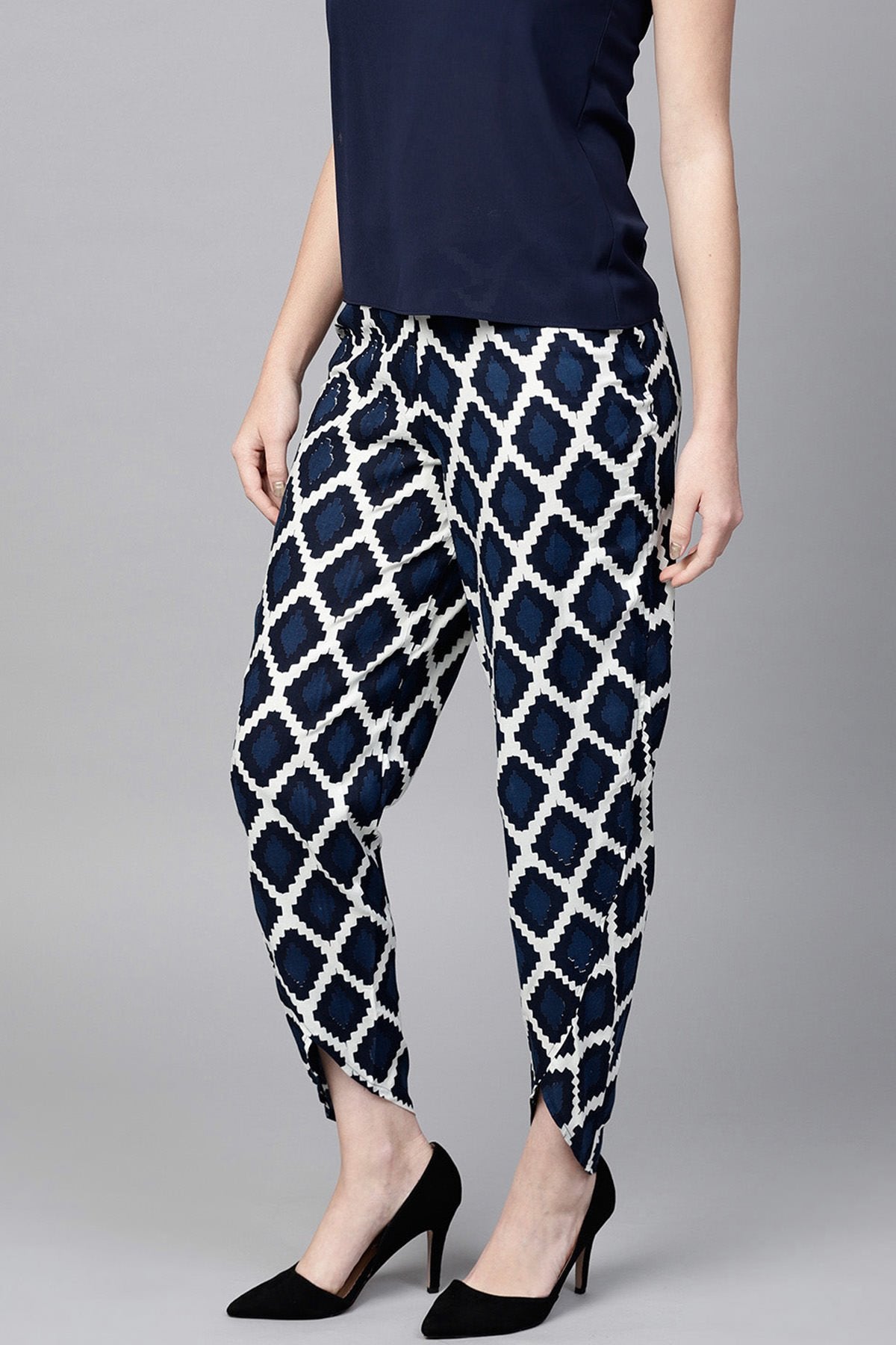 Women's Navy Geo Print Dhoti Pants - SASSAFRAS