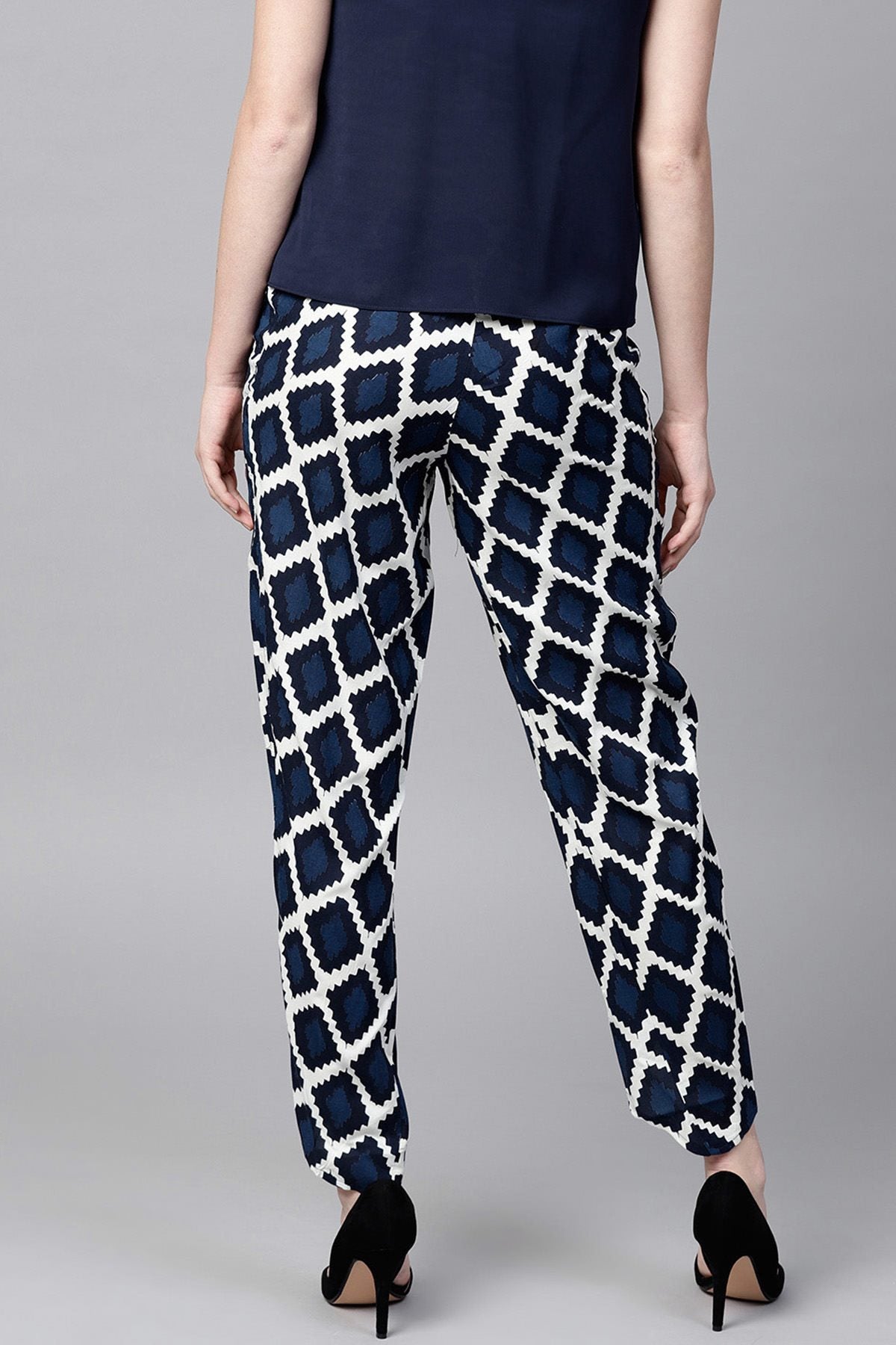 Women's Navy Geo Print Dhoti Pants - SASSAFRAS