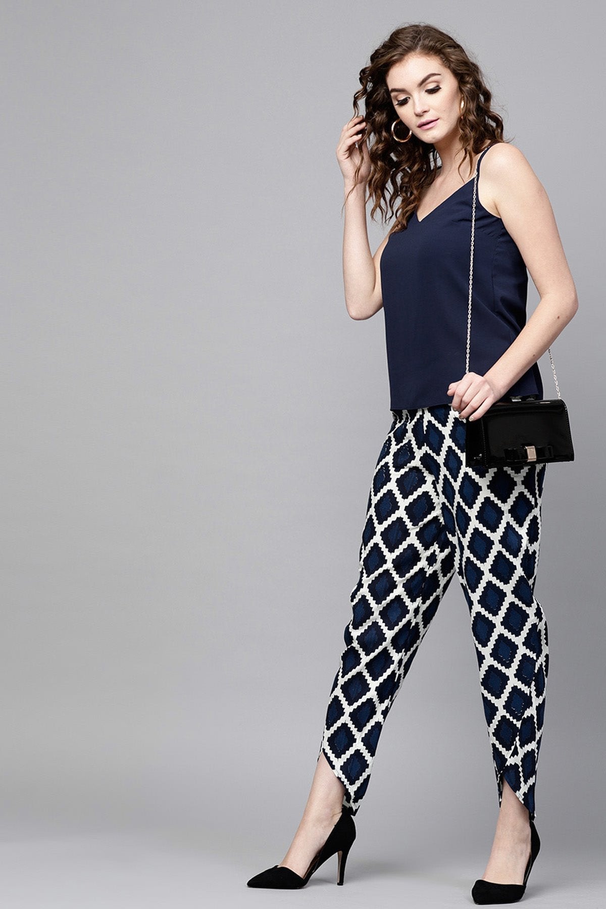 Women's Navy Geo Print Dhoti Pants - SASSAFRAS