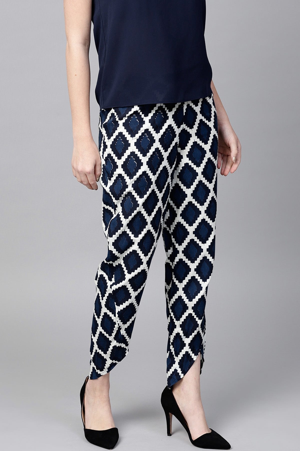 Women's Navy Geo Print Dhoti Pants - SASSAFRAS