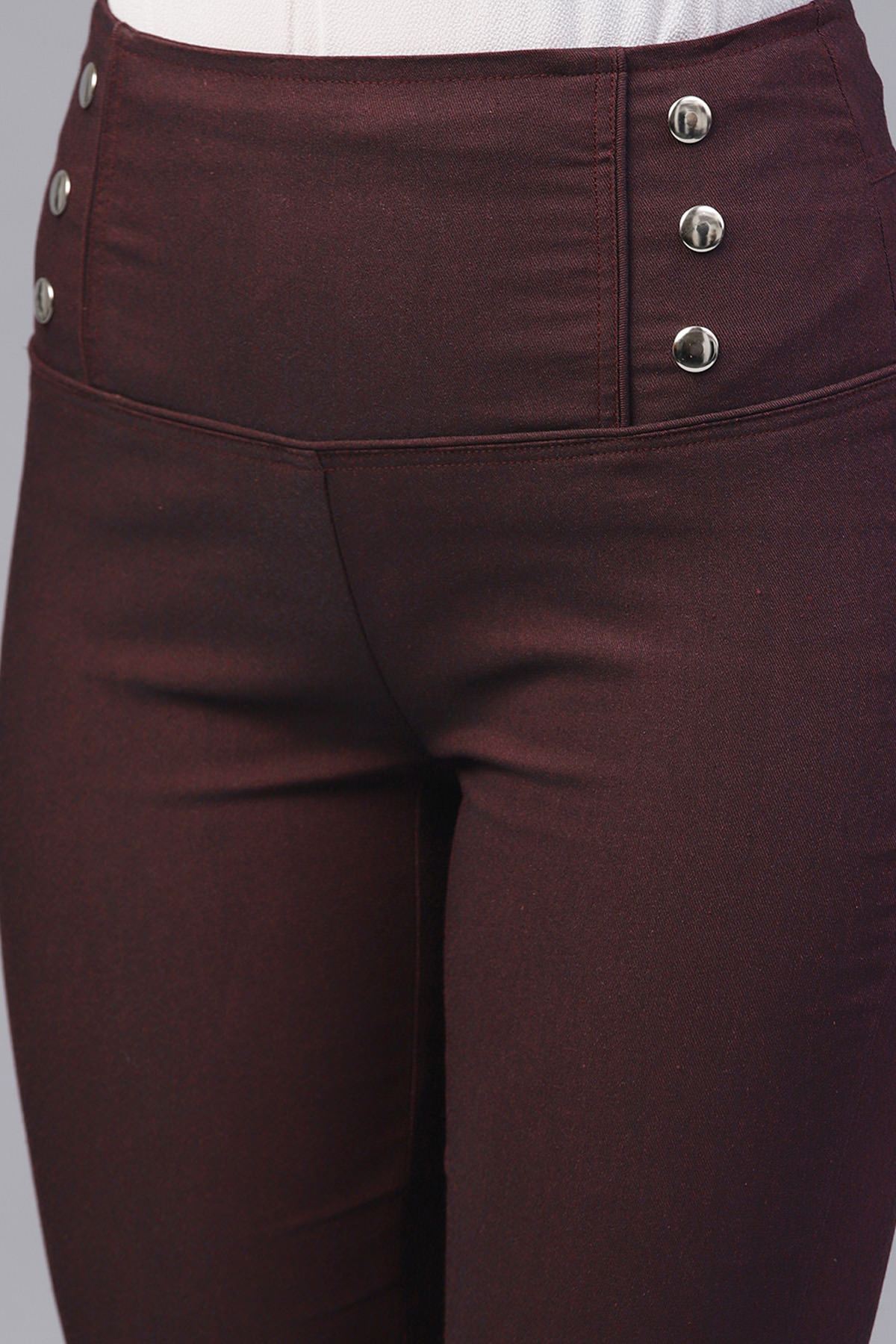 Women's Burgundy High Waisted Jeggings - SASSAFRAS