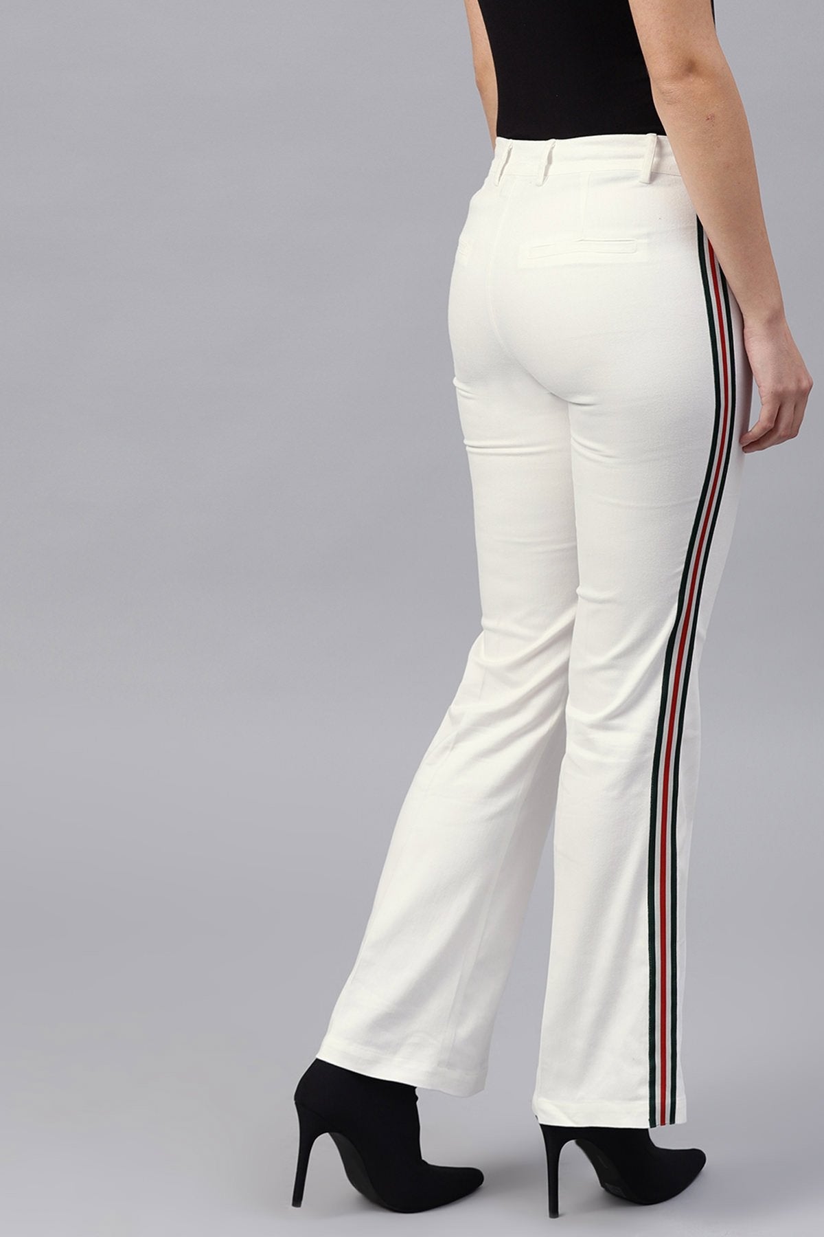 Women's White Side Tape Bell Bottom Pants - SASSAFRAS