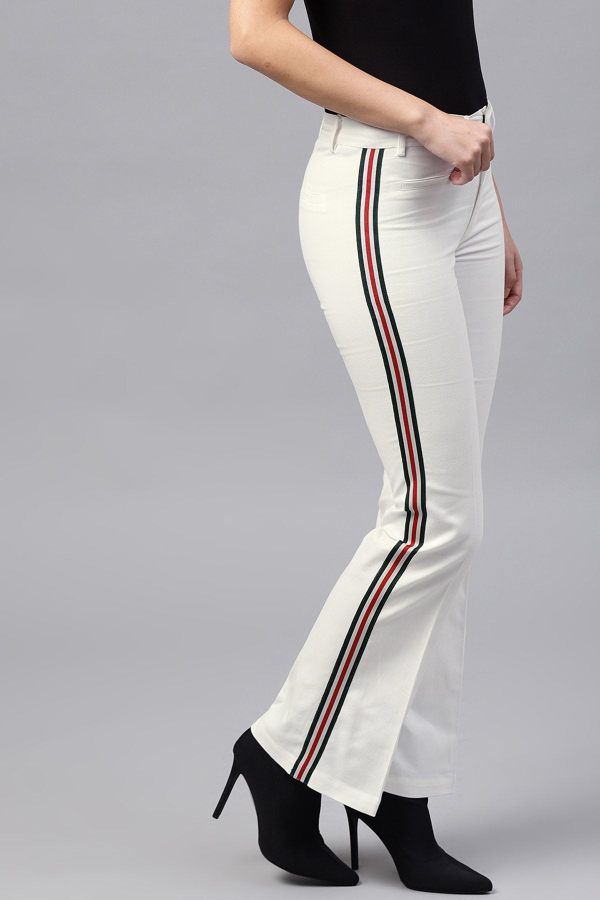 Women's White Side Tape Bell Bottom Pants - SASSAFRAS