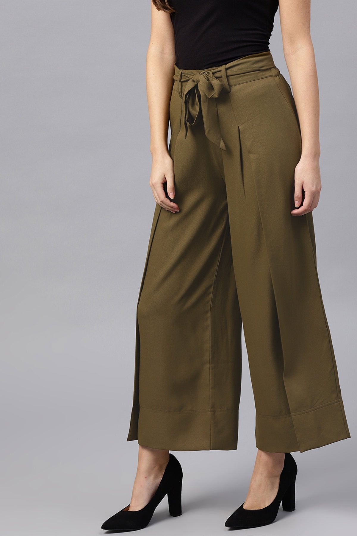 Women's Olive Wrap Belted Pants - SASSAFRAS