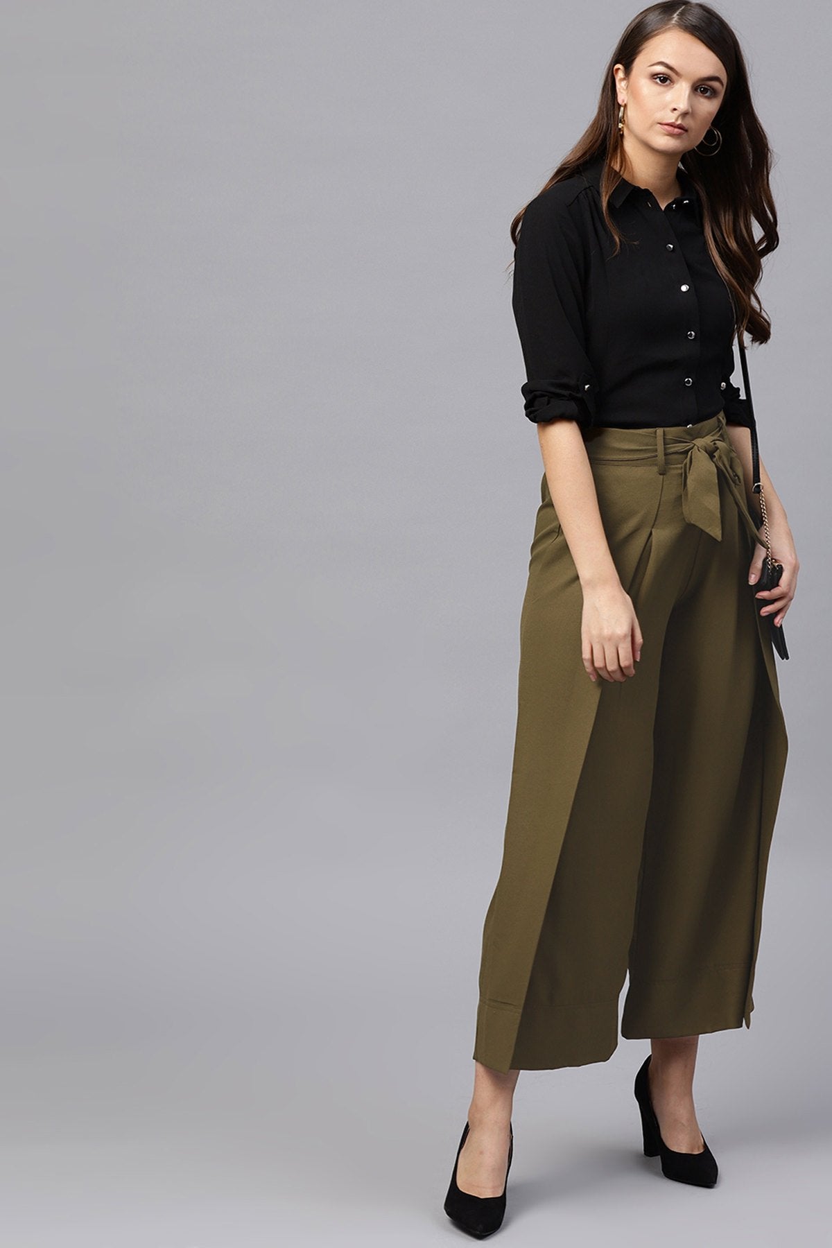 Women's Olive Wrap Belted Pants - SASSAFRAS