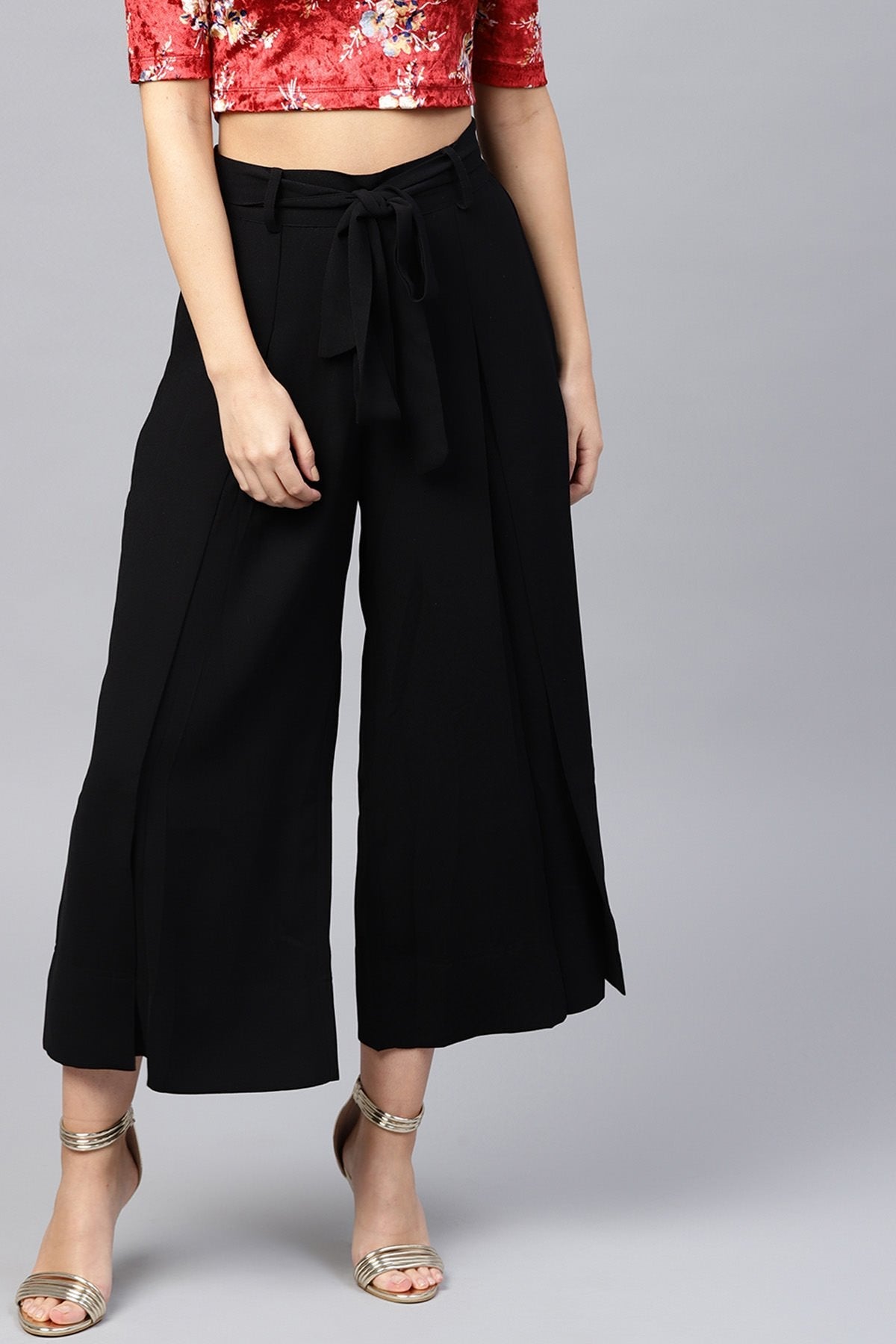 Women's Black Wrap Belted Pants - SASSAFRAS