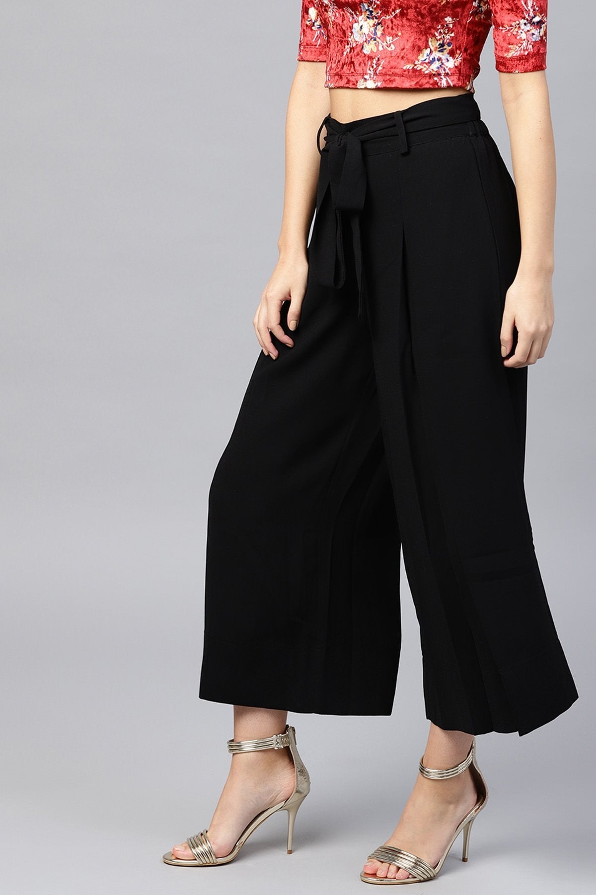 Women's Black Wrap Belted Pants - SASSAFRAS