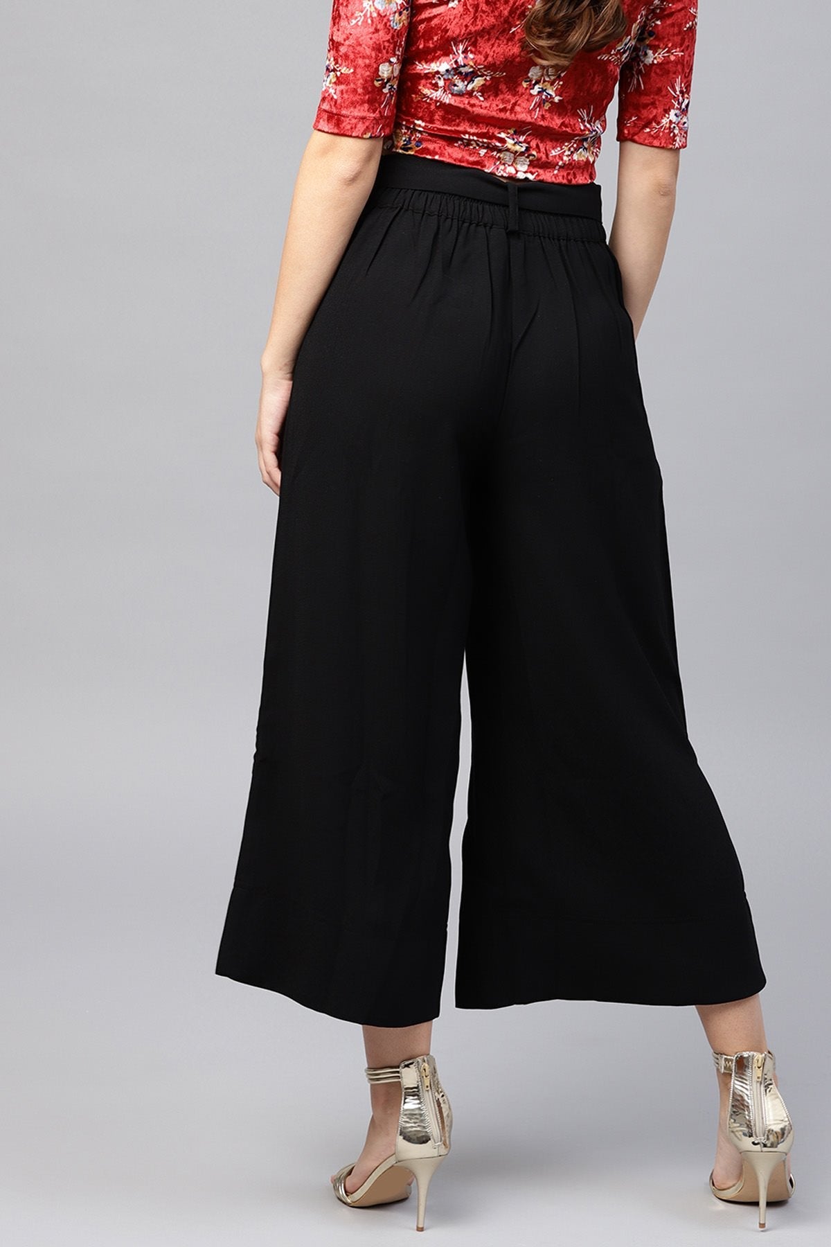 Women's Black Wrap Belted Pants - SASSAFRAS