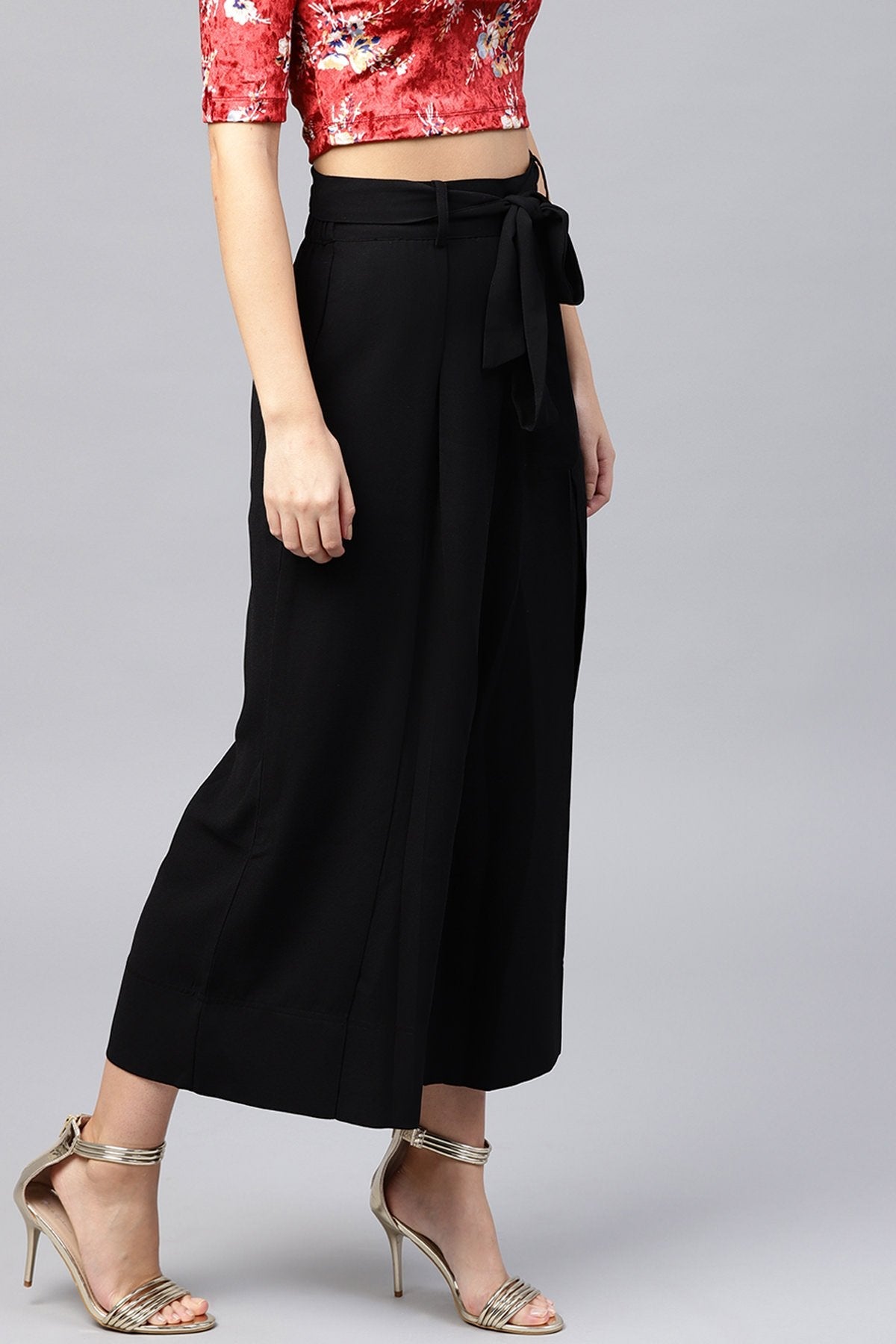 Women's Black Wrap Belted Pants - SASSAFRAS