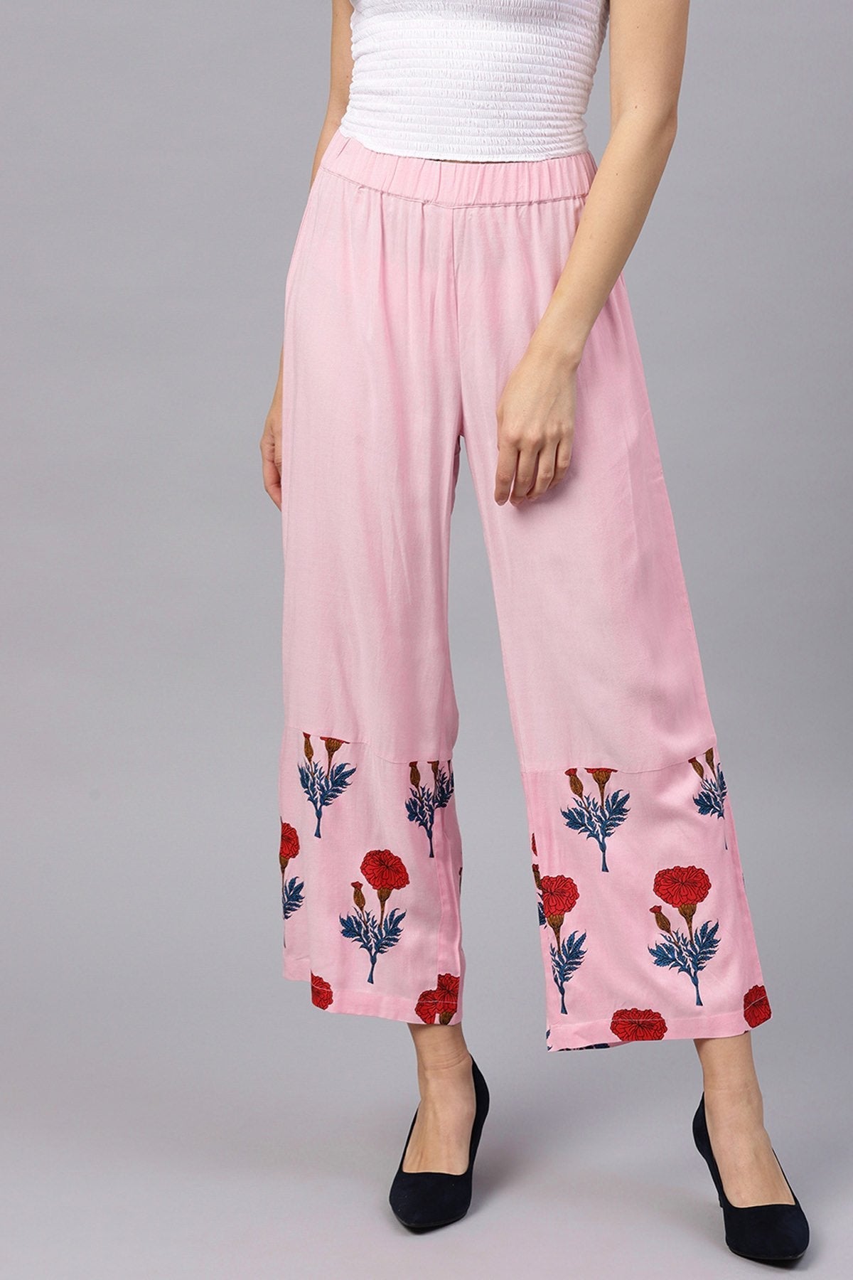 Women's Pink Floral Palazzo Pants - SASSAFRAS