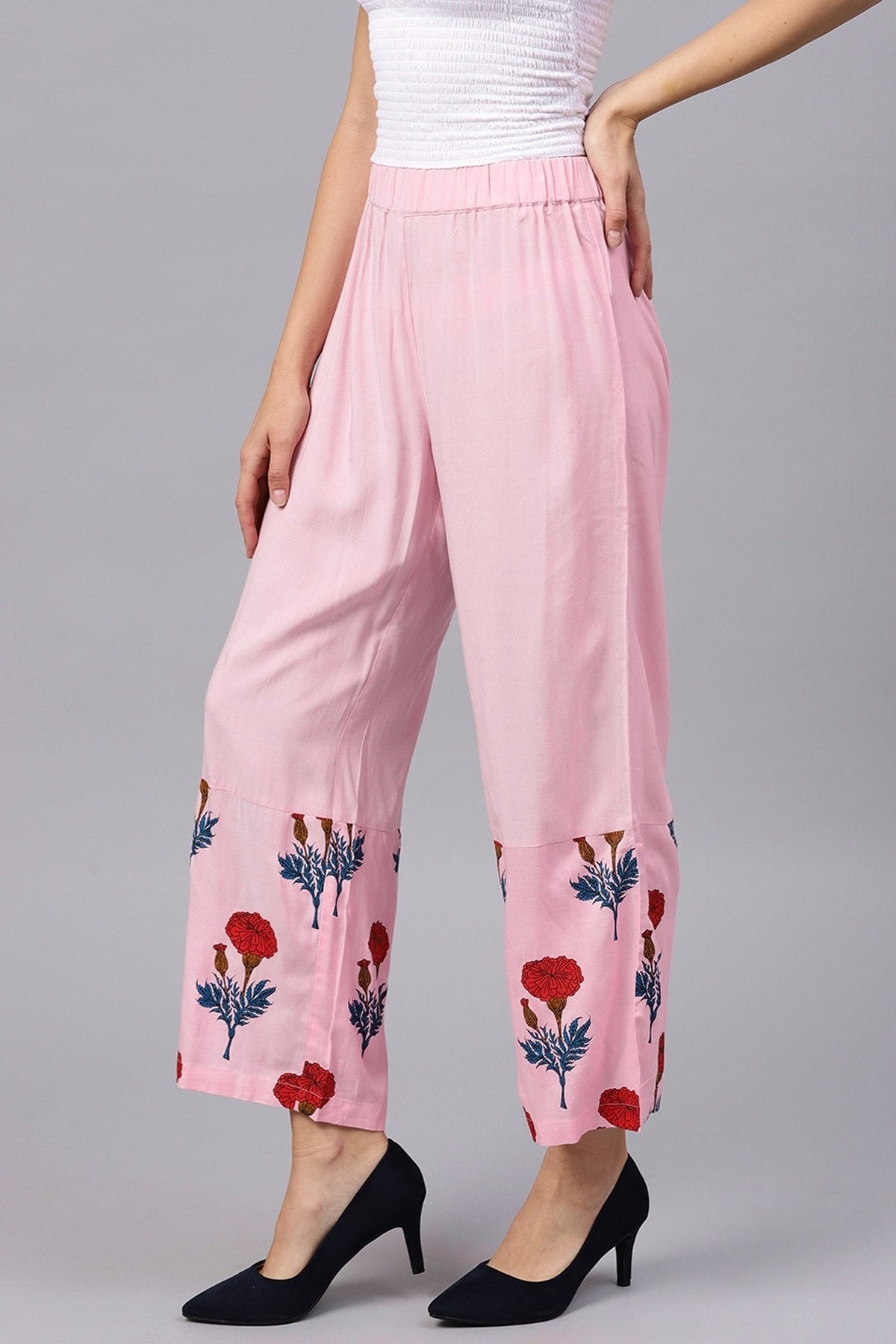 Women's Pink Floral Palazzo Pants - SASSAFRAS