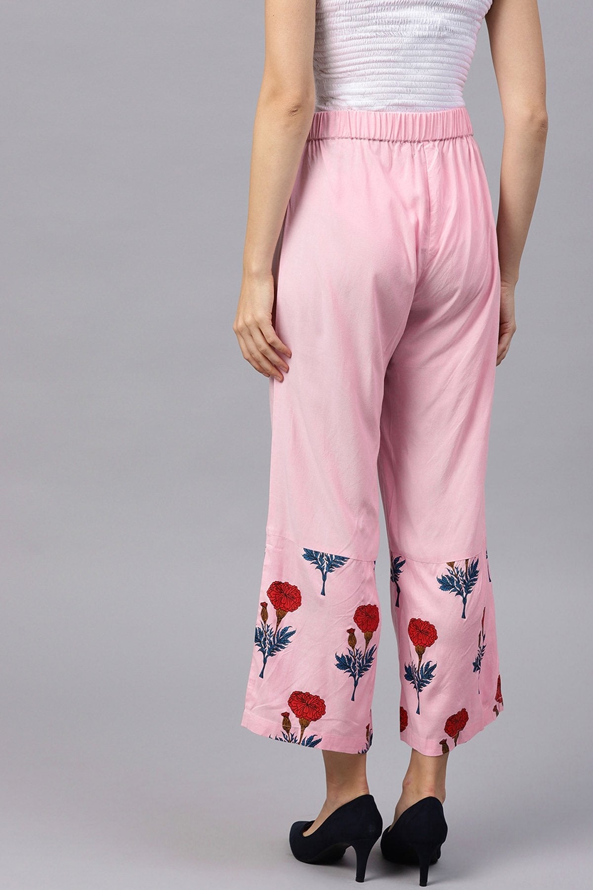 Women's Pink Floral Palazzo Pants - SASSAFRAS