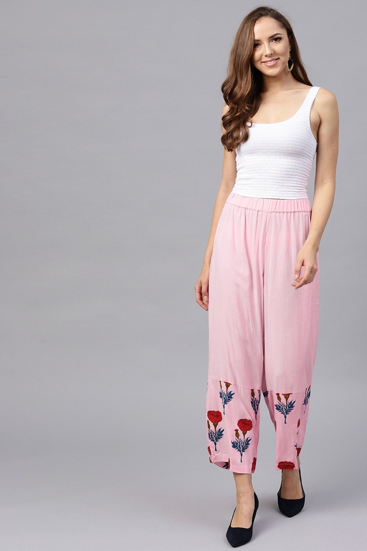 Women's Pink Floral Palazzo Pants - SASSAFRAS