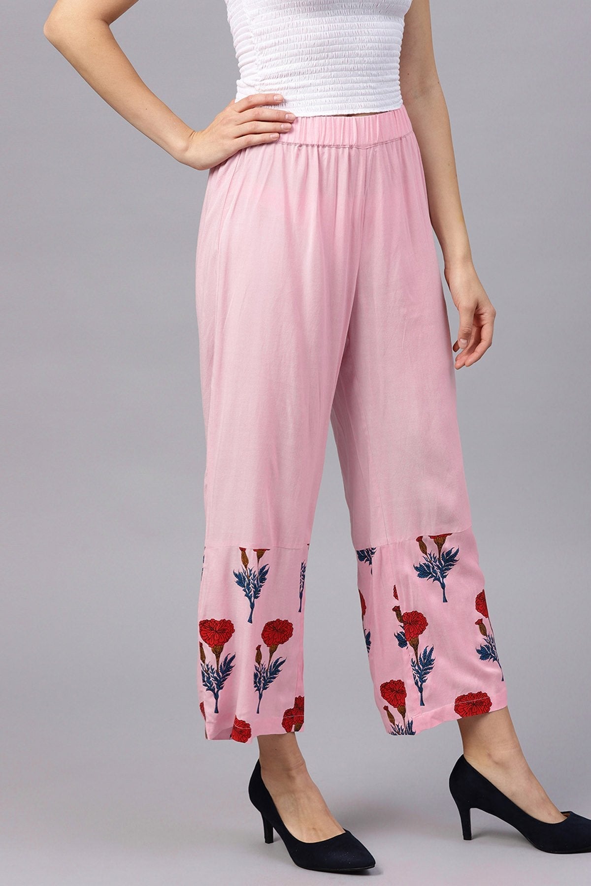 Women's Pink Floral Palazzo Pants - SASSAFRAS