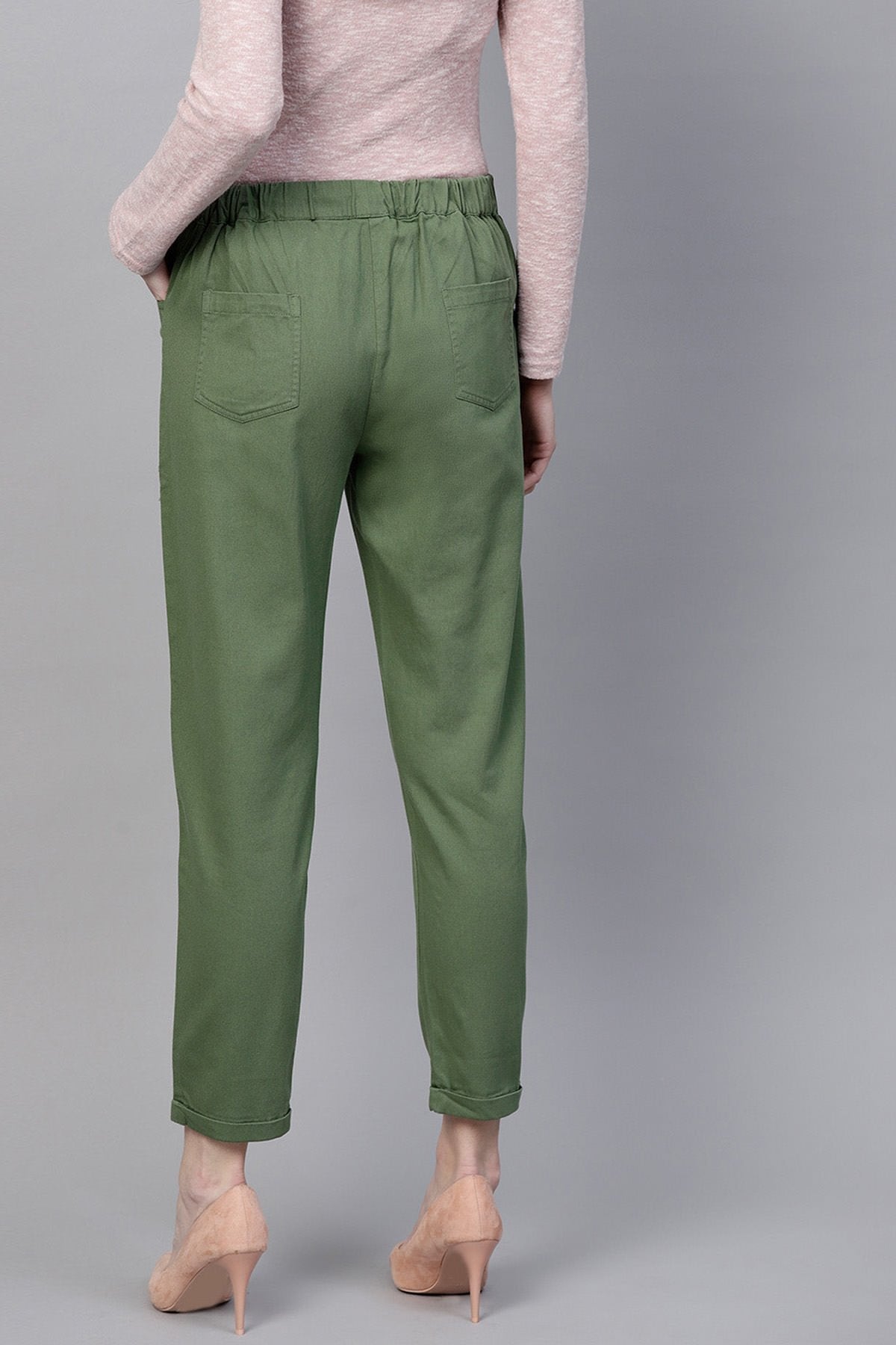 Women's Olive Denim Tapered Roll-Up Pants - SASSAFRAS