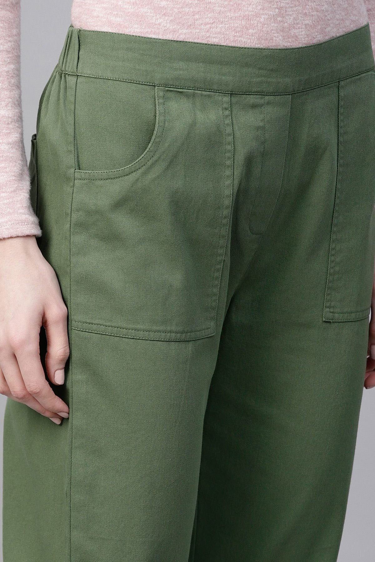 Women's Olive Denim Tapered Roll-Up Pants - SASSAFRAS