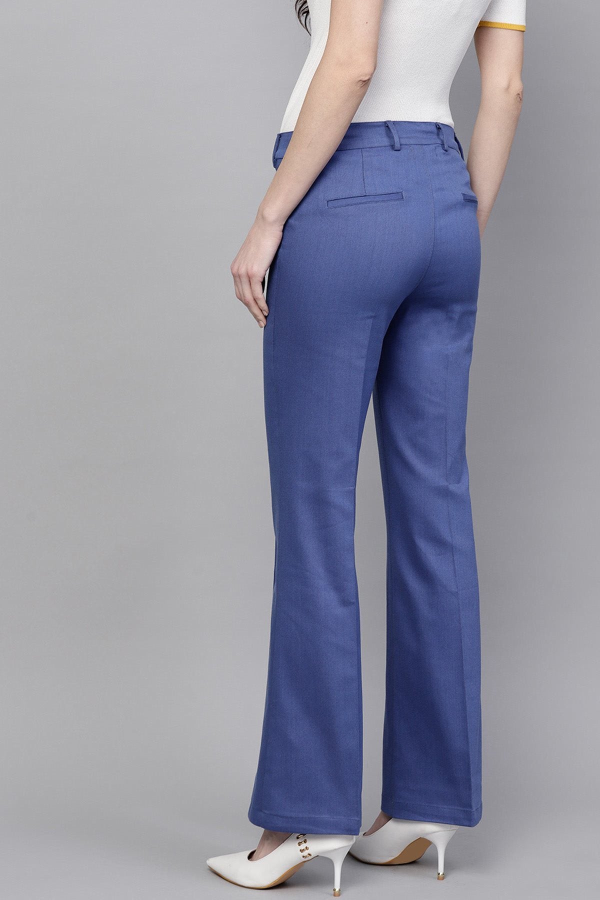 Women's Blue Cotton Twill Bell Bottom Pant - SASSAFRAS