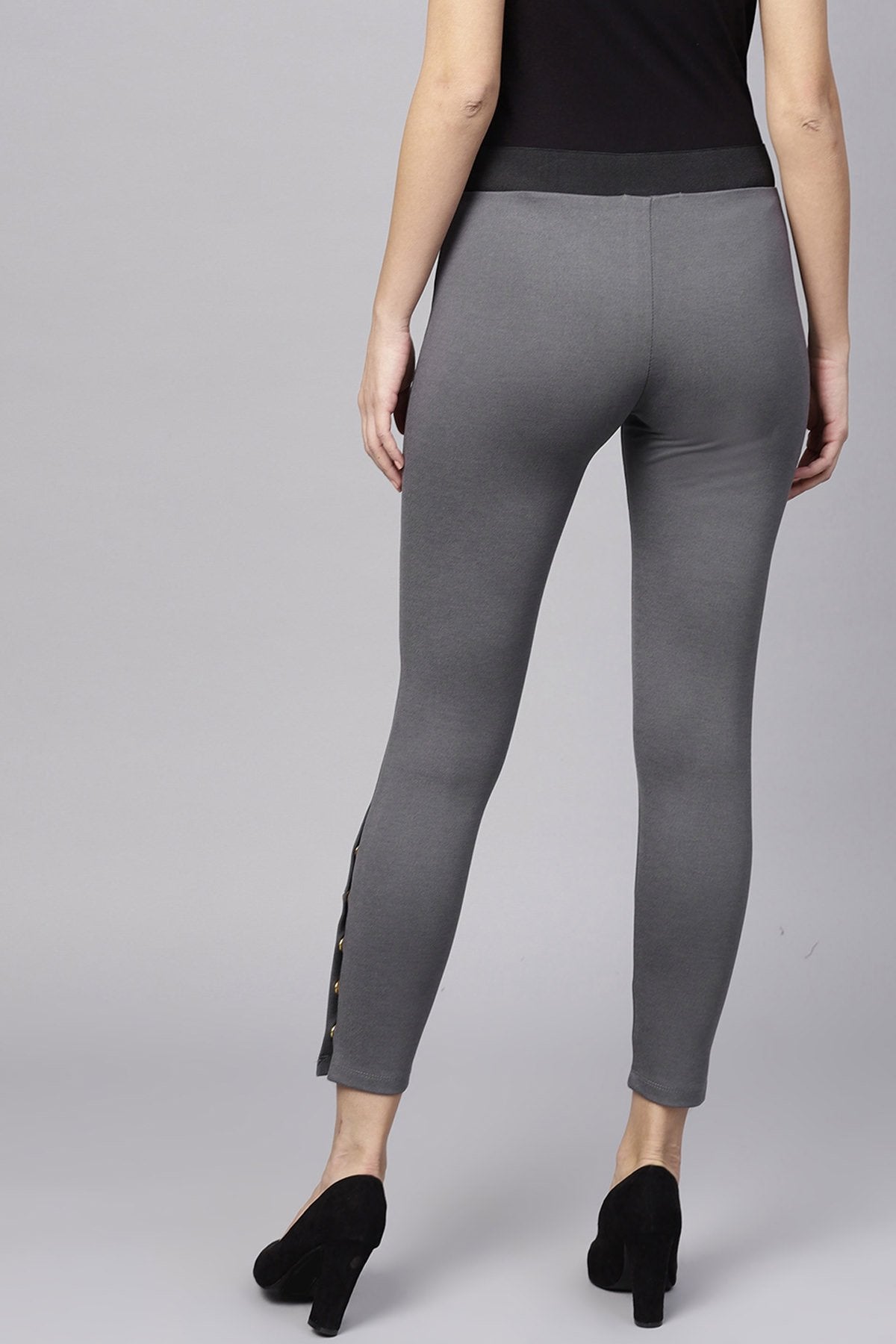 Women's Grey Side Button Jeggings - SASSAFRAS