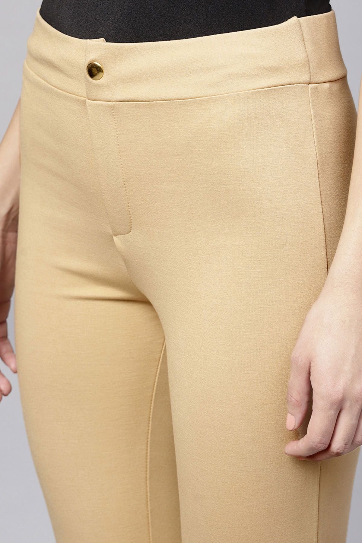 Women's Beige Zipper Hem Jeggings - SASSAFRAS