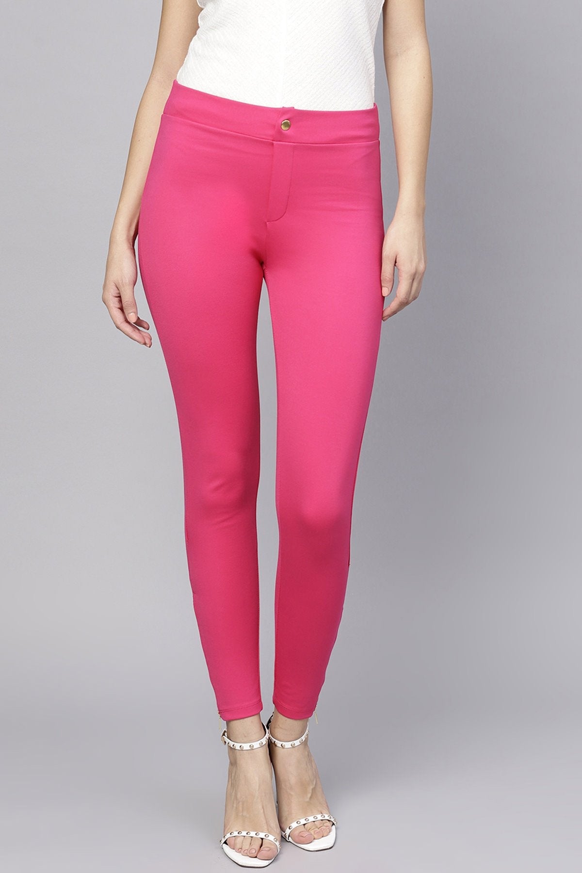 Women's Fuchsia Zipper Hem Jeggings - SASSAFRAS