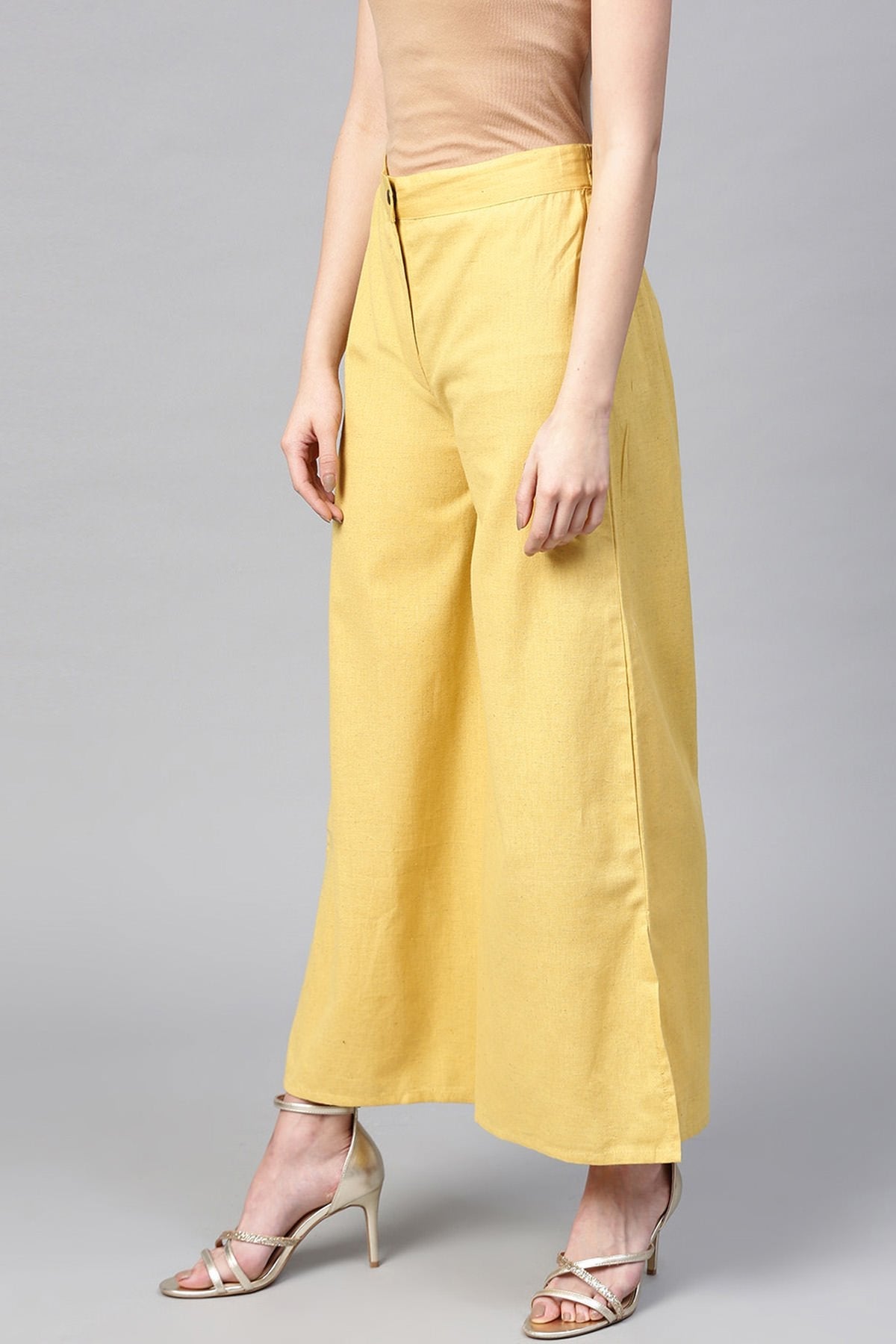 Women's Yellow Side Slit Flared Pants - SASSAFRAS