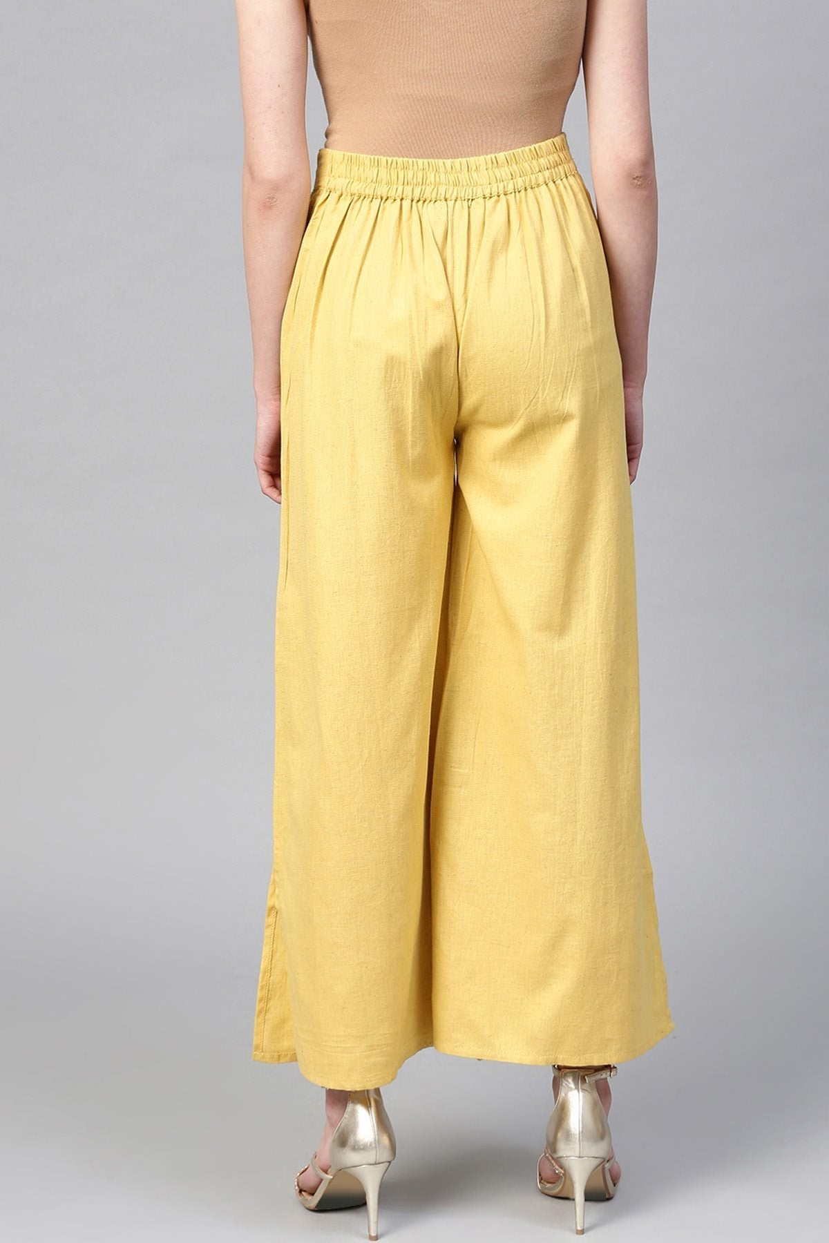 Women's Yellow Side Slit Flared Pants - SASSAFRAS